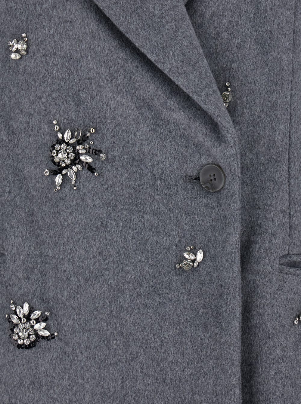 Simkhai Gianni Grey Coat With Classic Lapels And Rhinestone Details In Wool Blend Woman In Gray
