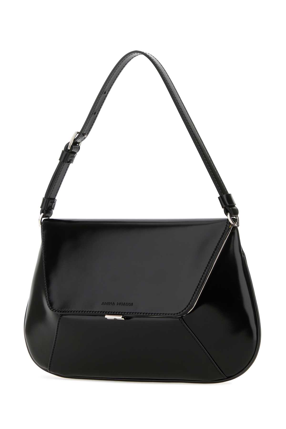 Amina Muaddi Leather Handbag With Curved Base And Reptile Motif Embossing In Blasilhard