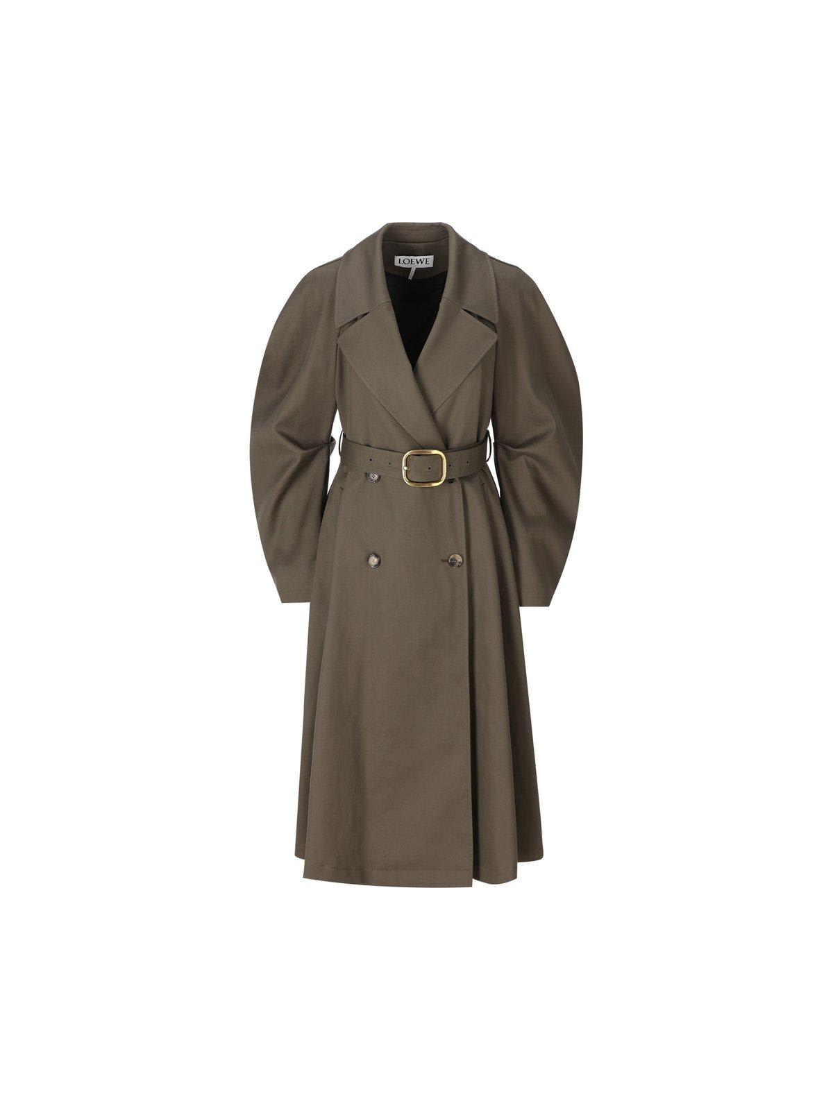 Shop Loewe Double Breasted Belted Trench Coat In Loden Green