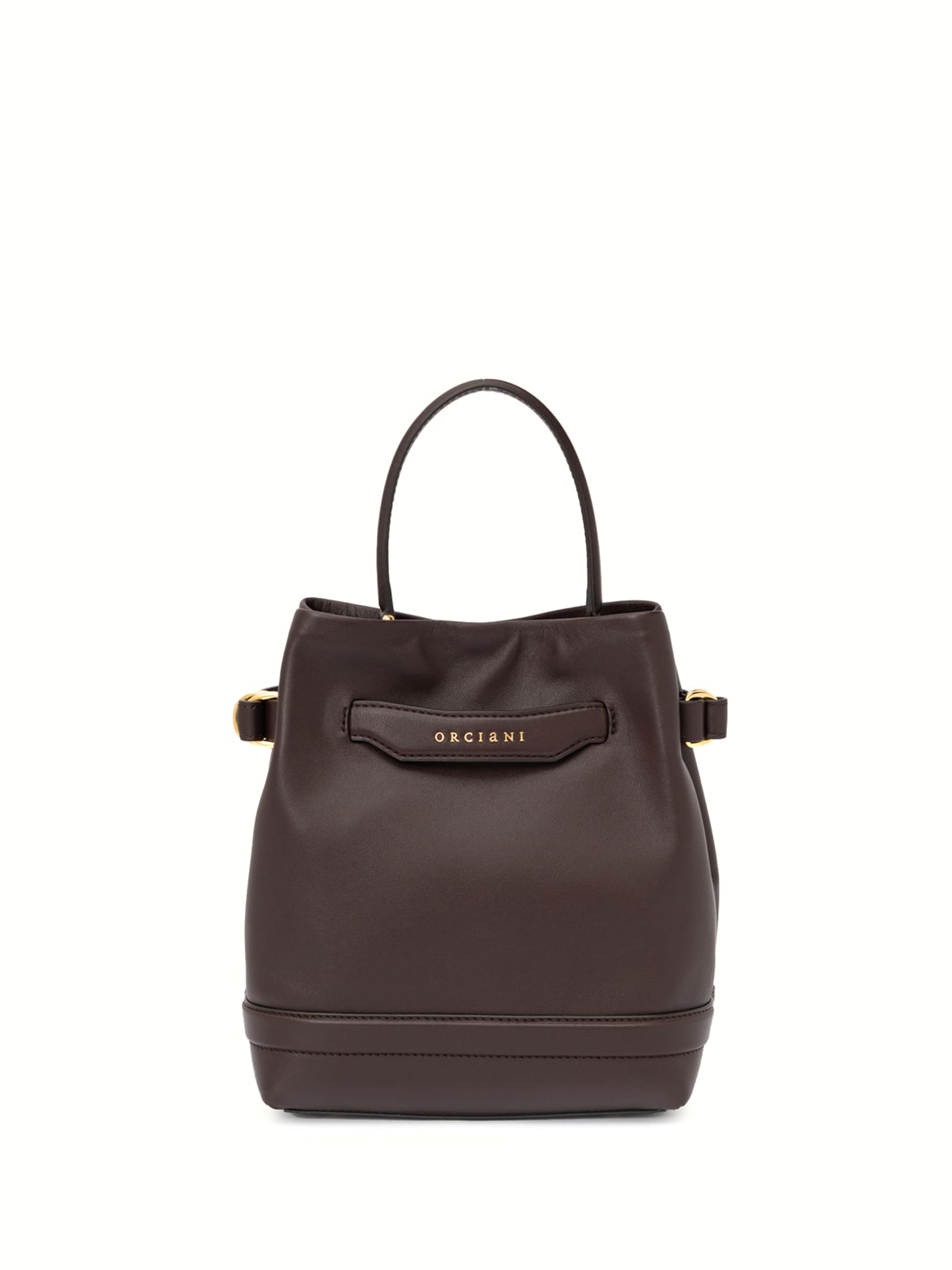 ORCIANI BECKY CHOCO LEATHER BUCKET BAG 