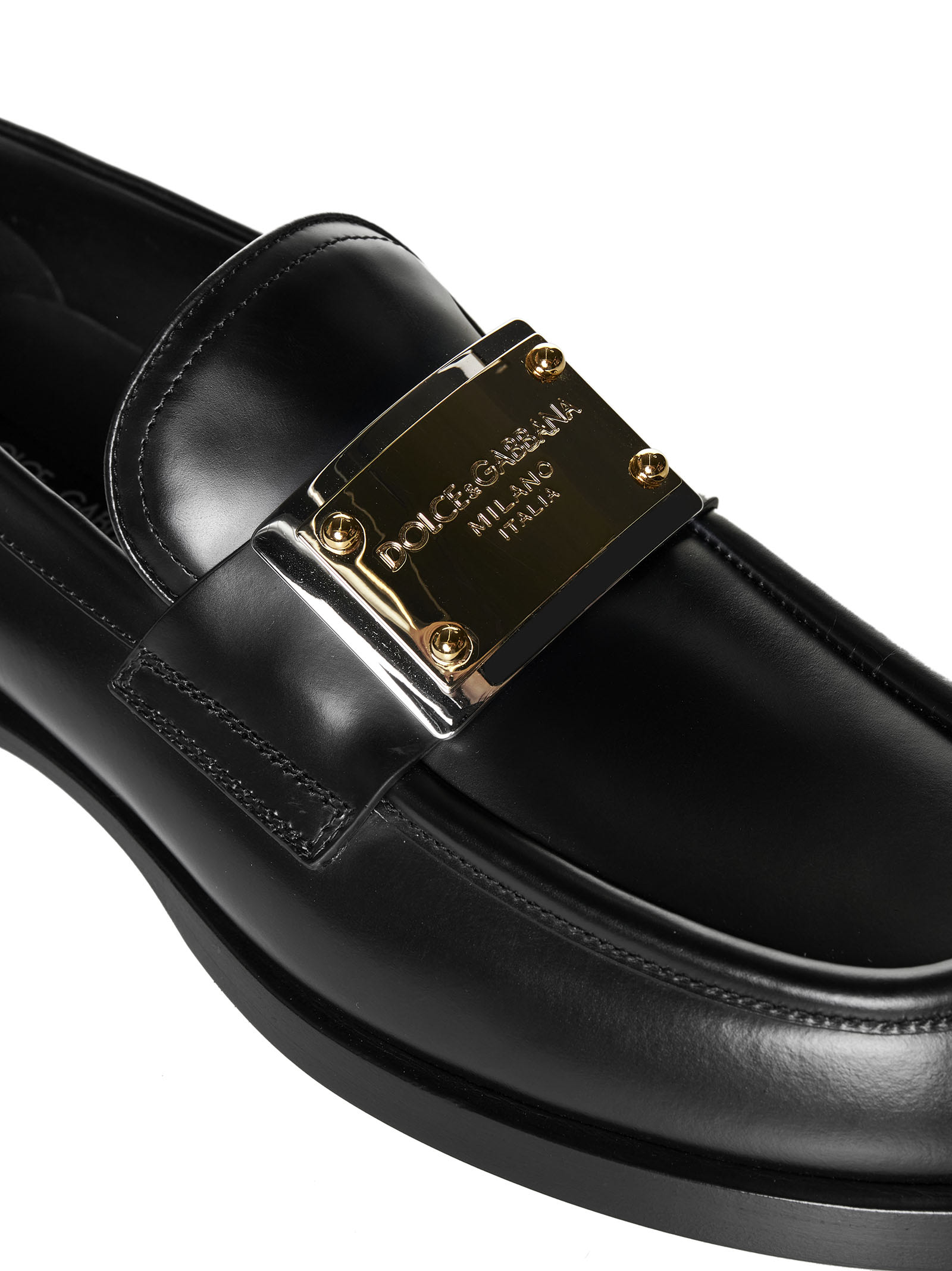 Dolce & Gabbana Florio Black Loafers With Dg Plaque On The Front In Grained Leather Man In Black
