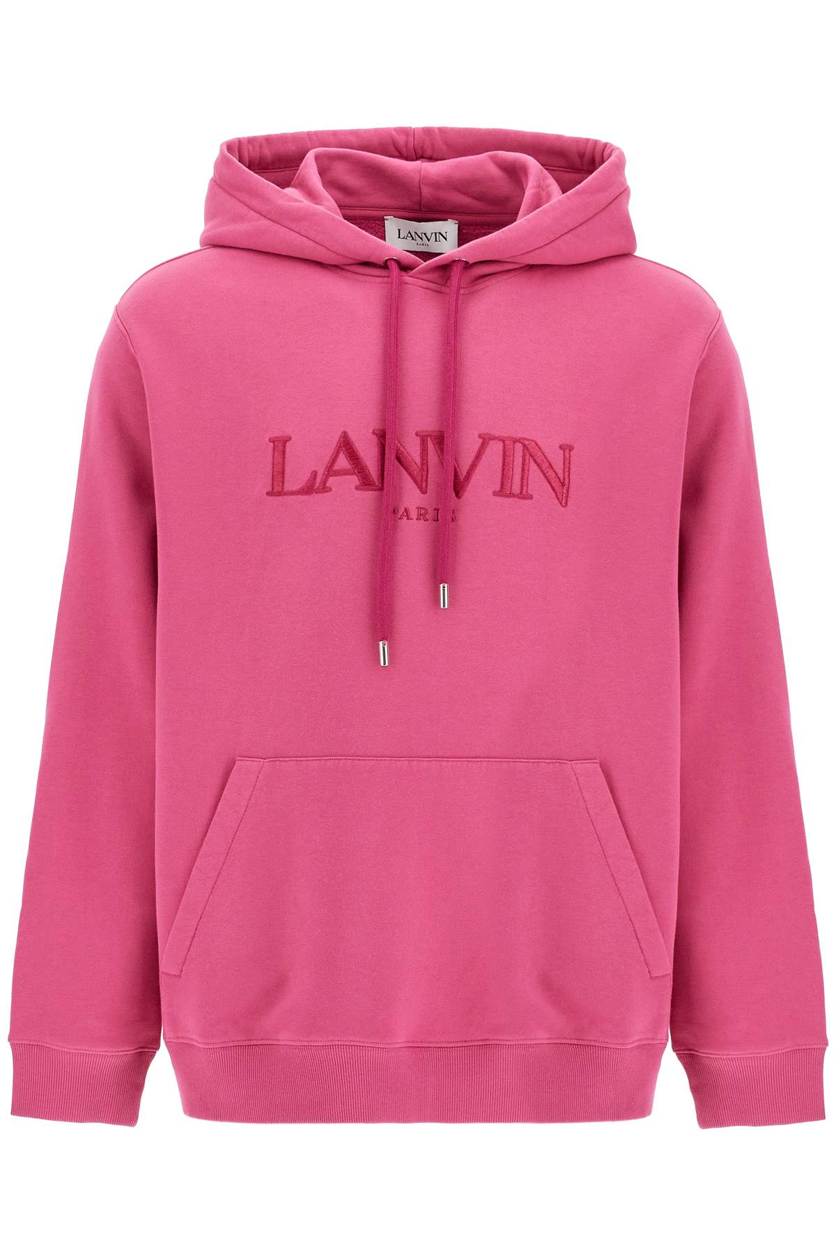 Shop Lanvin Hooded Sweatshirt With Embroidered Logo In Fuchsia (fuchsia)