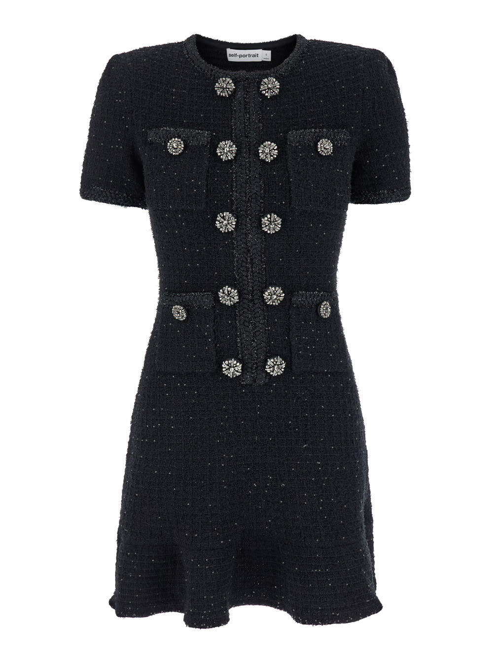 Shop Self-portrait Black Buttoned Knit Mini Dress