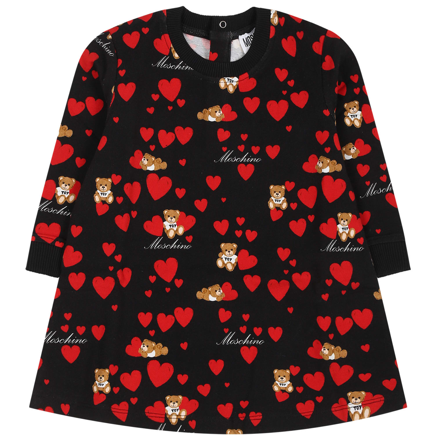 Moschino Black Dress For Baby Girl With Teddy Bear And Hearts ウェア