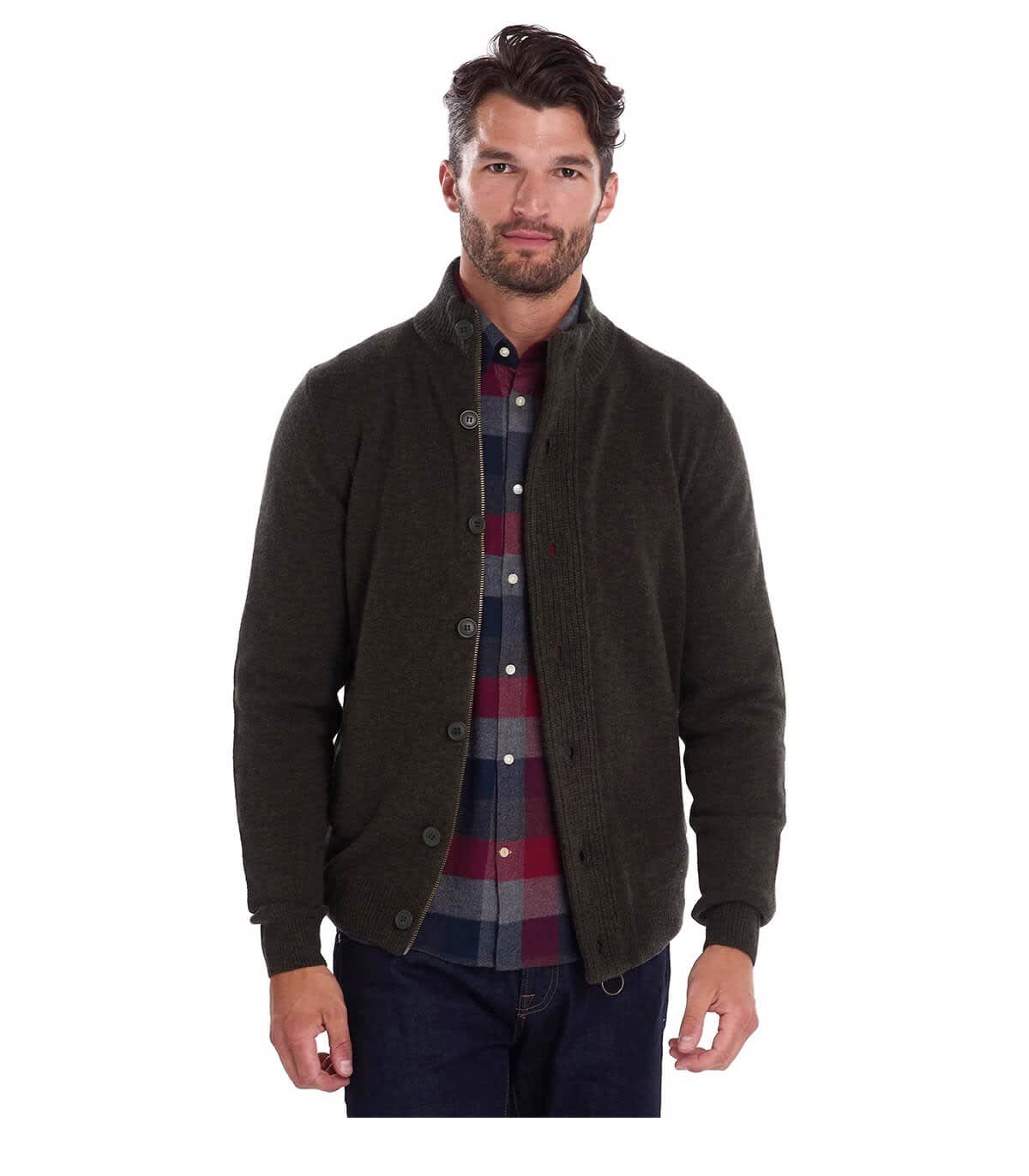 Shop Barbour Essential Patch Green Cardigan In Seaweed