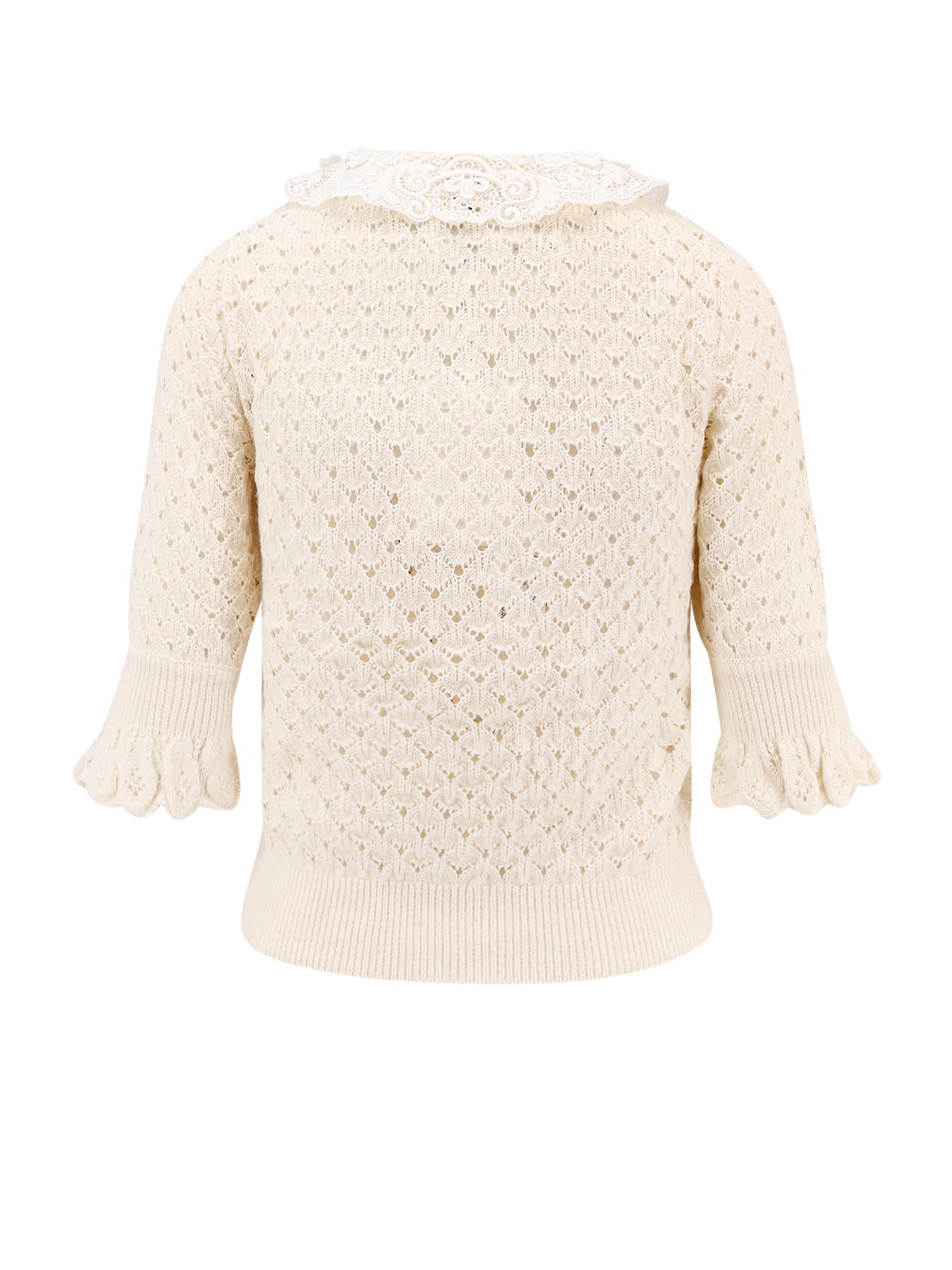 Chloé Polo Shirt With Lace Collar And Perforated Design In Neutral