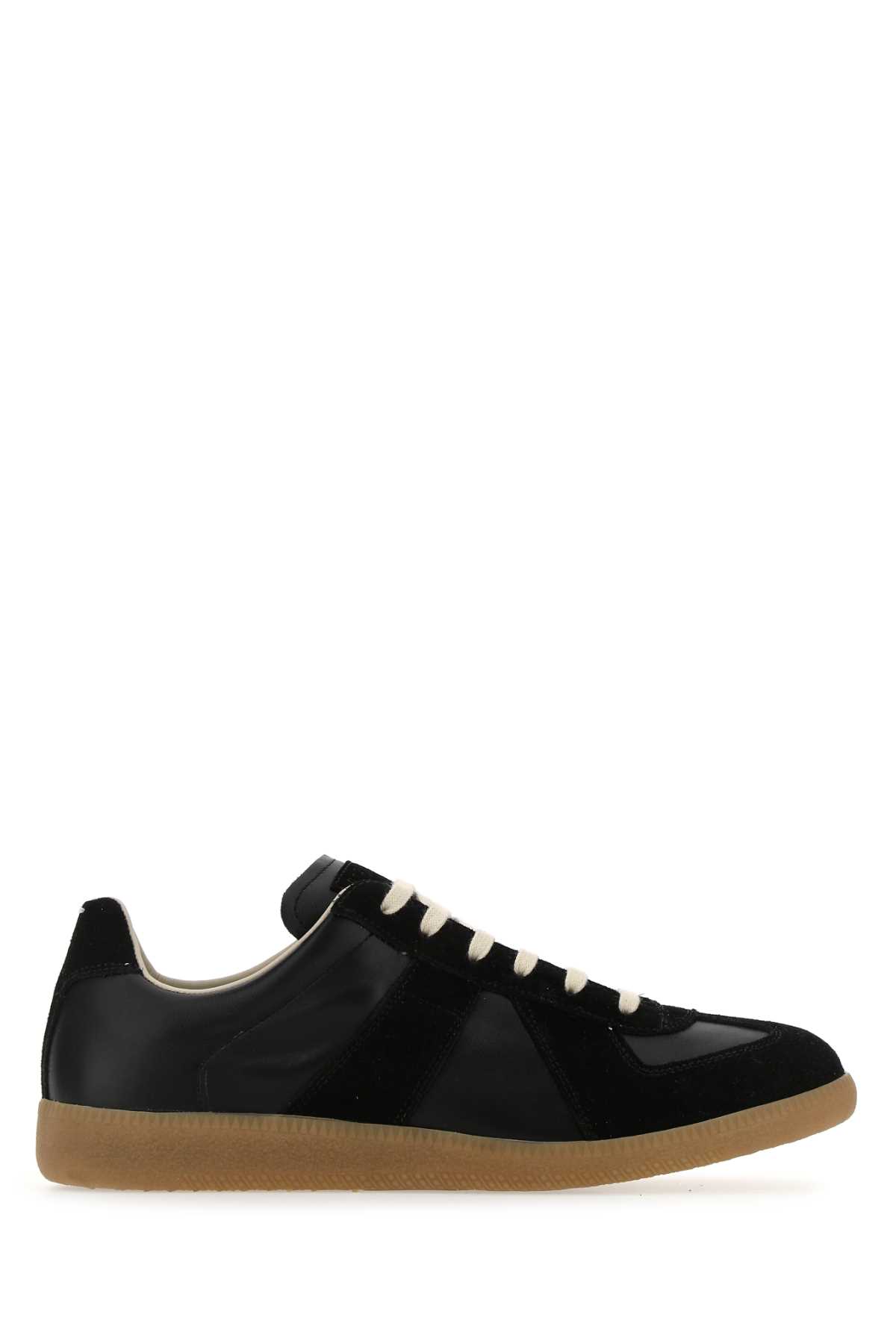 Shop Maison Margiela Black Leather And Suede Replica Sneakers In H6851