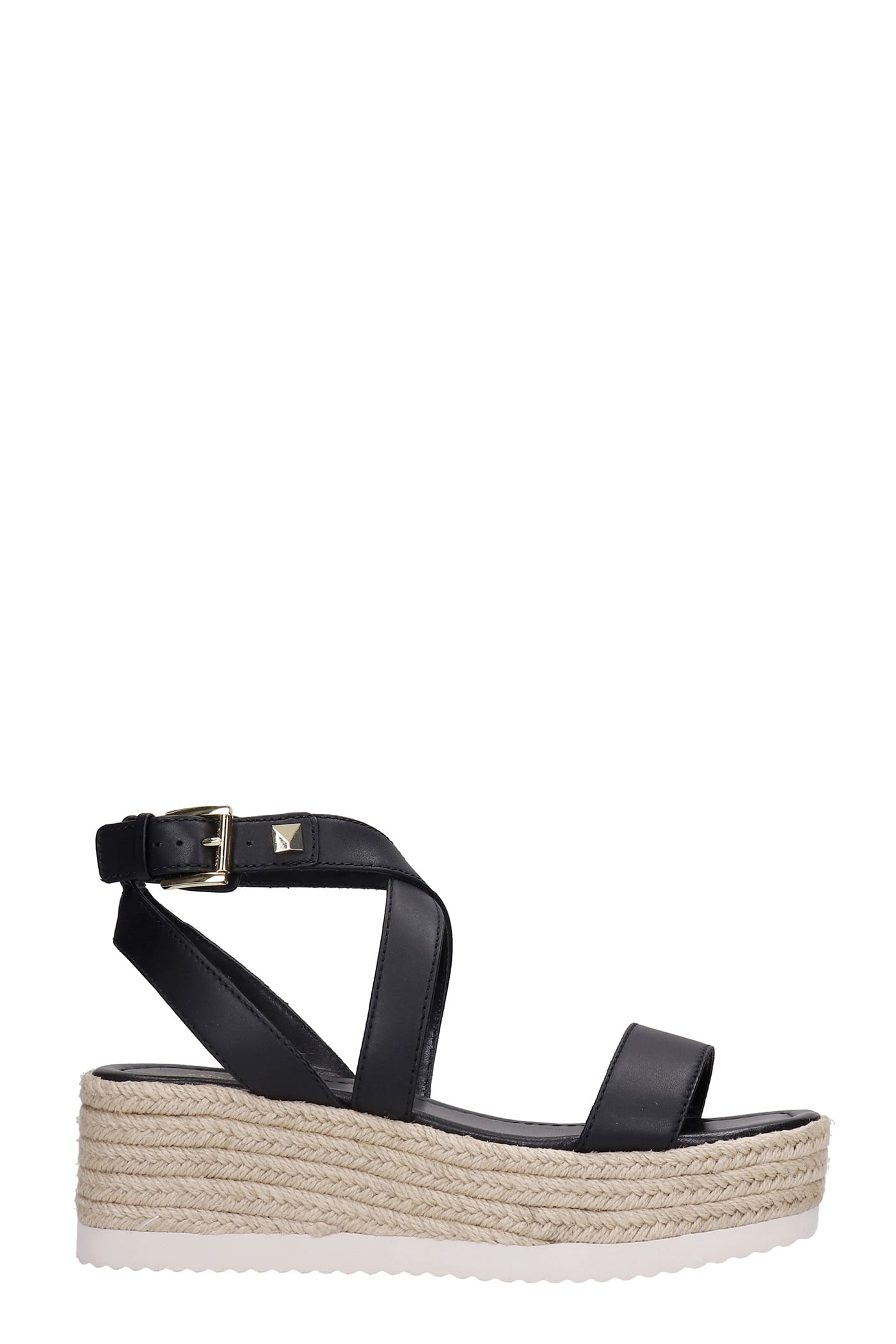 Buy Michael Kors Lowry Wedges In Black Leather online, shop Michael Kors shoes with free shipping