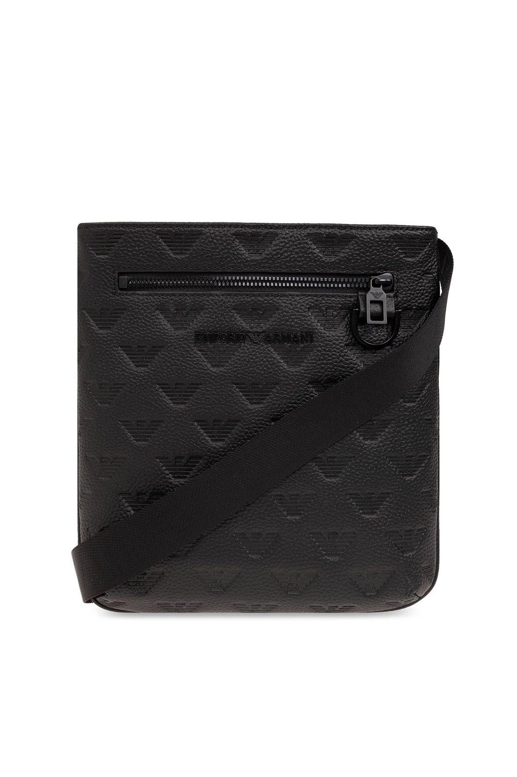 Emporio Armani Monogrammed Shoulder Bag In Black