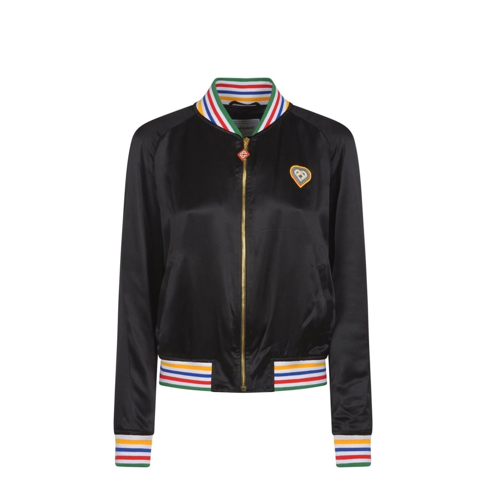 Casablanca Rainbow Heart Silk Bomber Jacket In Black