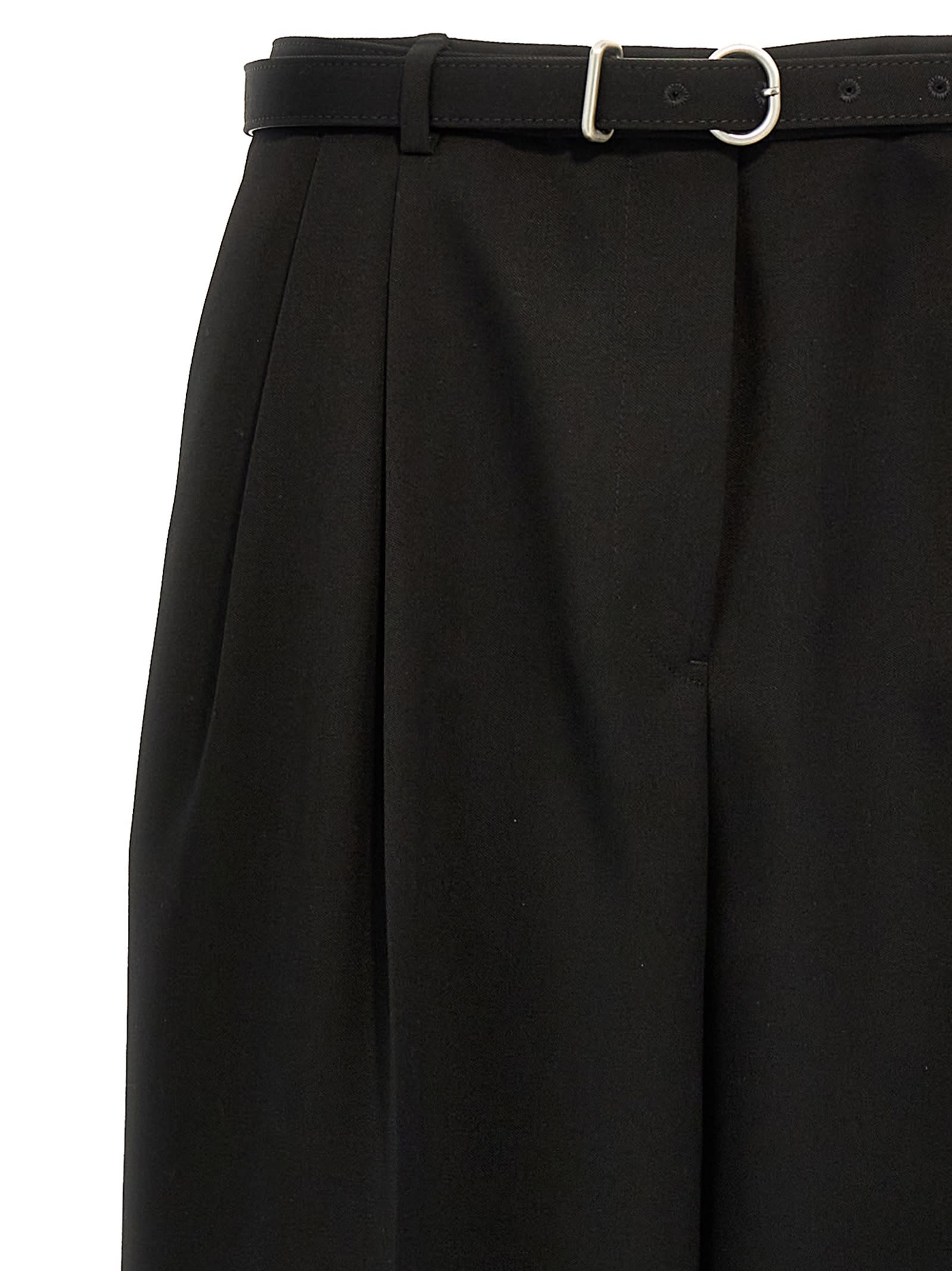 Jil Sander Belted Wool Wide-leg Trousers In Black
