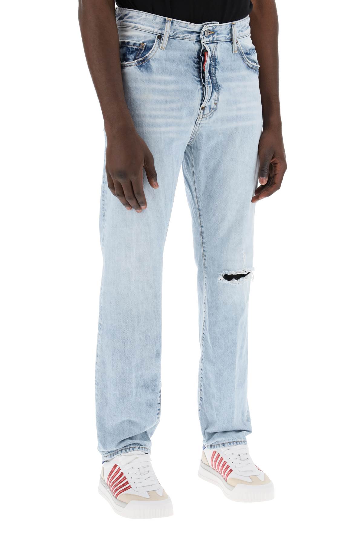 Shop Dsquared2 Light Wash Palm Beach Jeans With 642 In Navy Blue (blue)