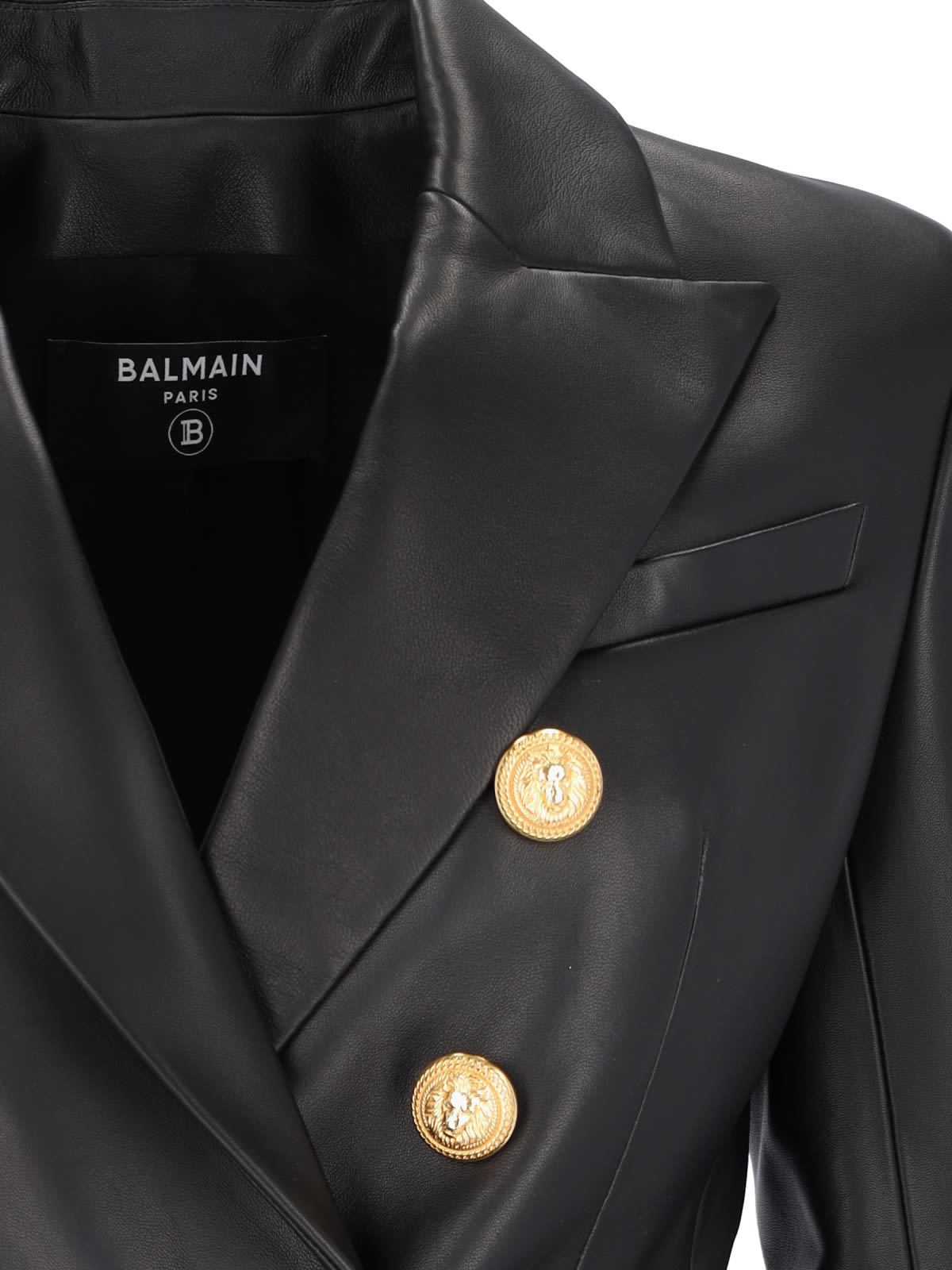 Shop Balmain Six Buttons Leather Jacket In Black