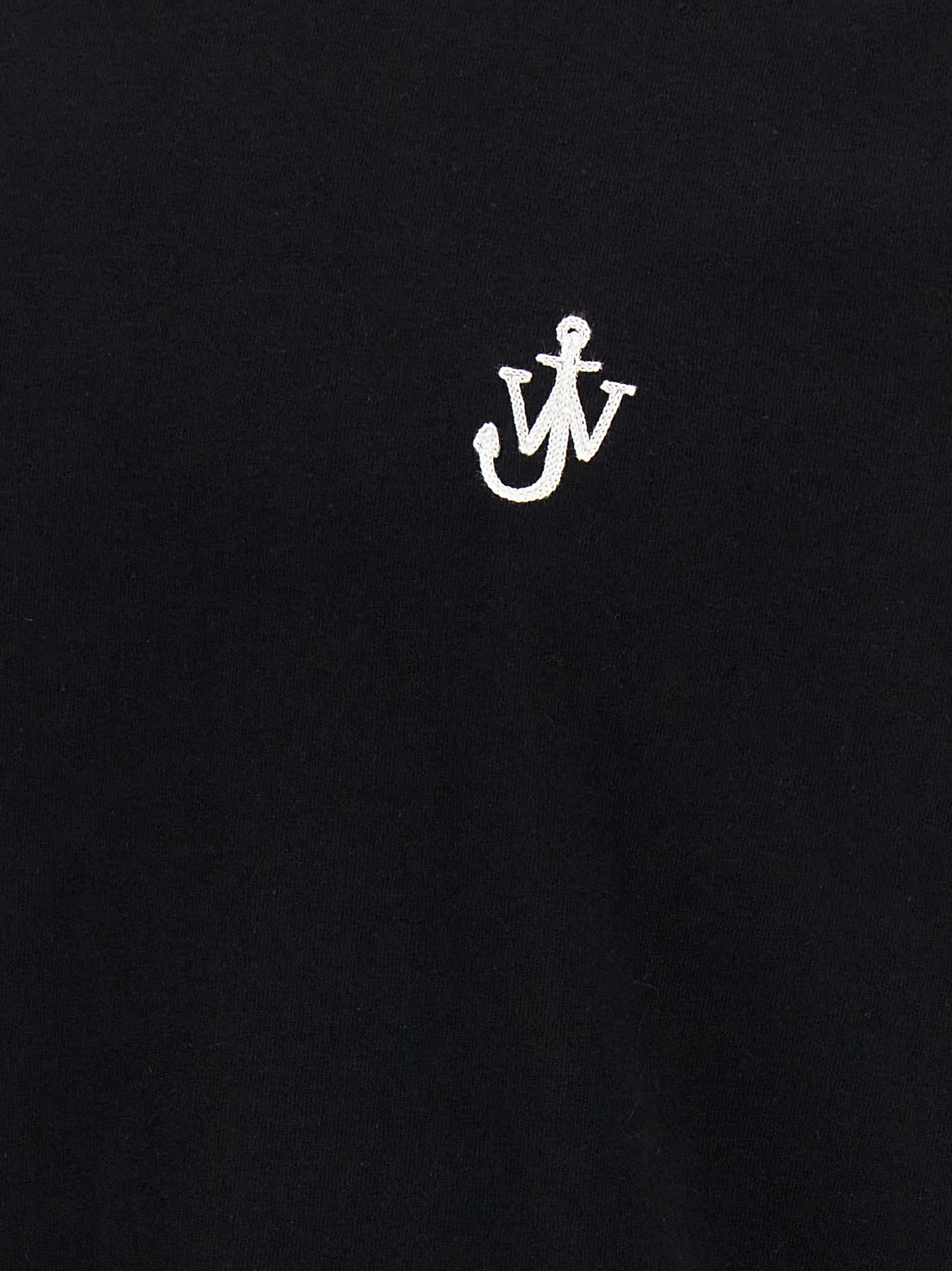 Jw Anderson Black Crewneck T-shirt With Anchor Embroidery On The Front In Cotton Man In Black
