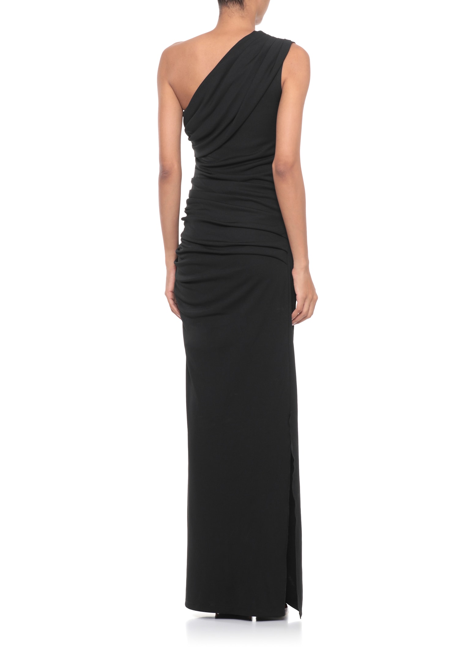 Rotate Birger Christensen Rotate Long Dress Black One-shoulder Draped In Black