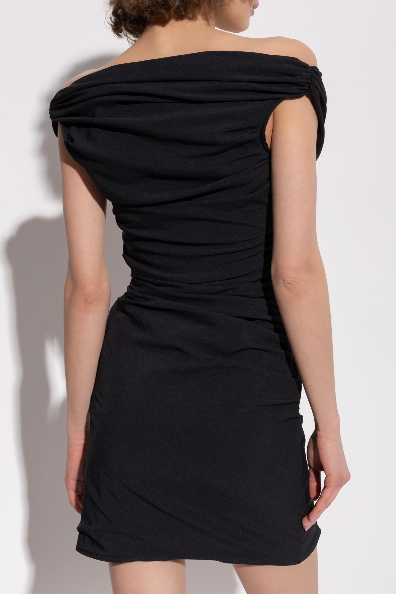 Jacquemus Rita Draped Gathered Crepe De Chine Mini Dress In Black