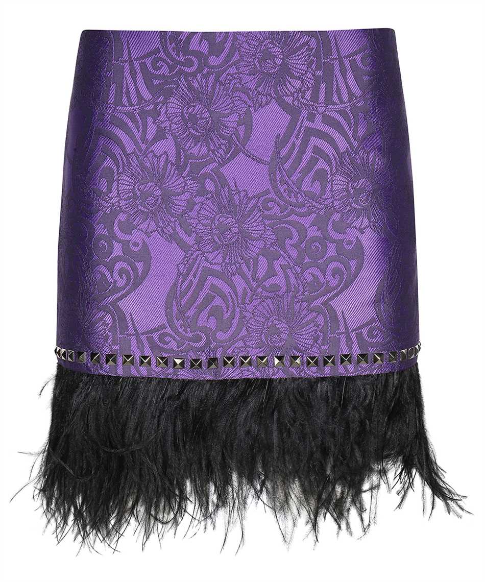 John Richmond Jacquard Feather-trimmed Mini Skirt In Purple