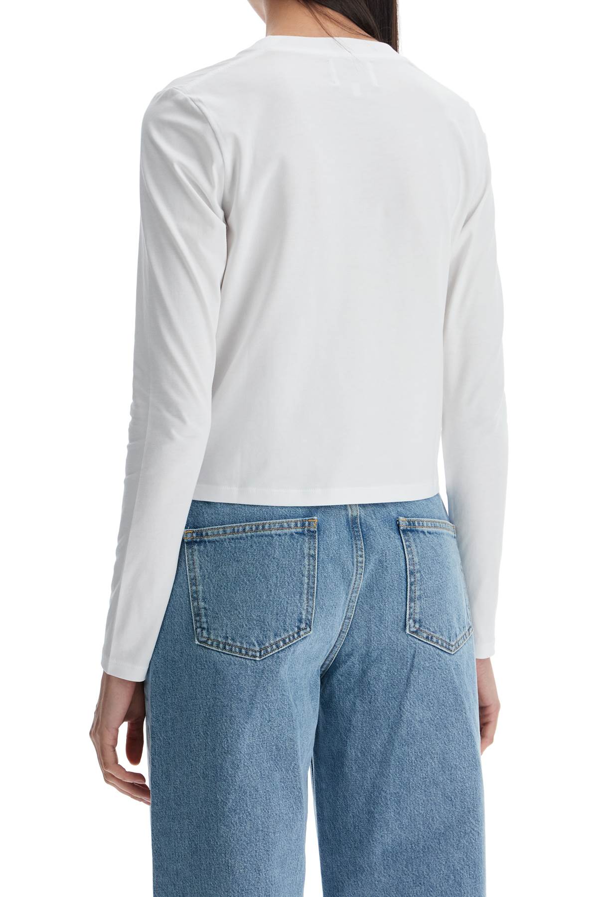 Loulou Studio Cropped Long Sleeve T-shirt White In Organic Cotton In White