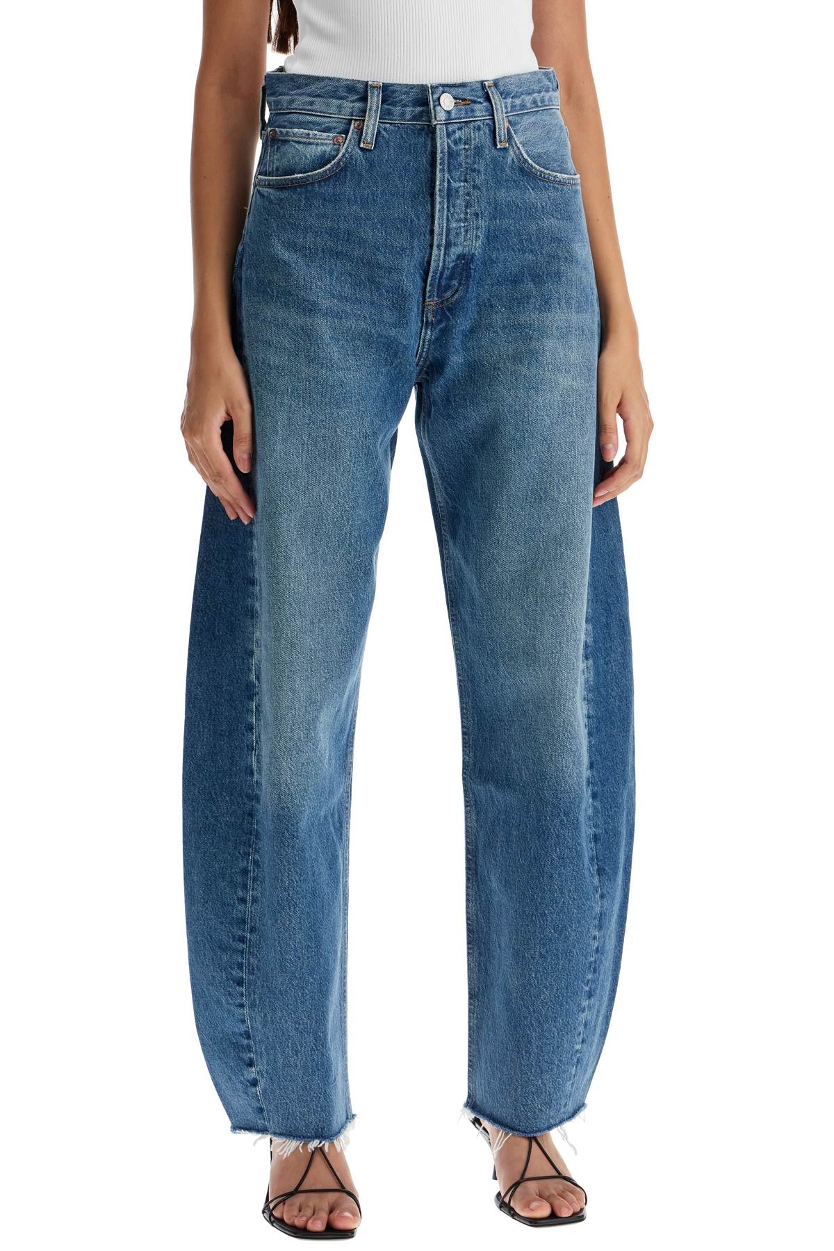 Shop Agolde Luna Curved Leg Jeans In Split (blue)