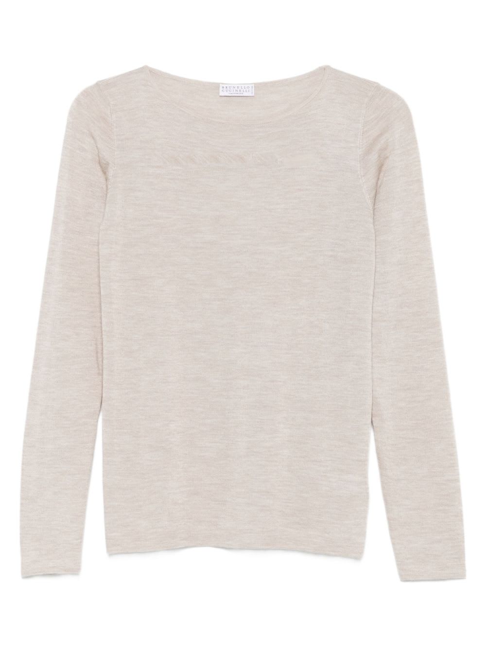 Brunello Cucinelli Boat-neck Cashmere-silk Lightweight Sweater In Neutral