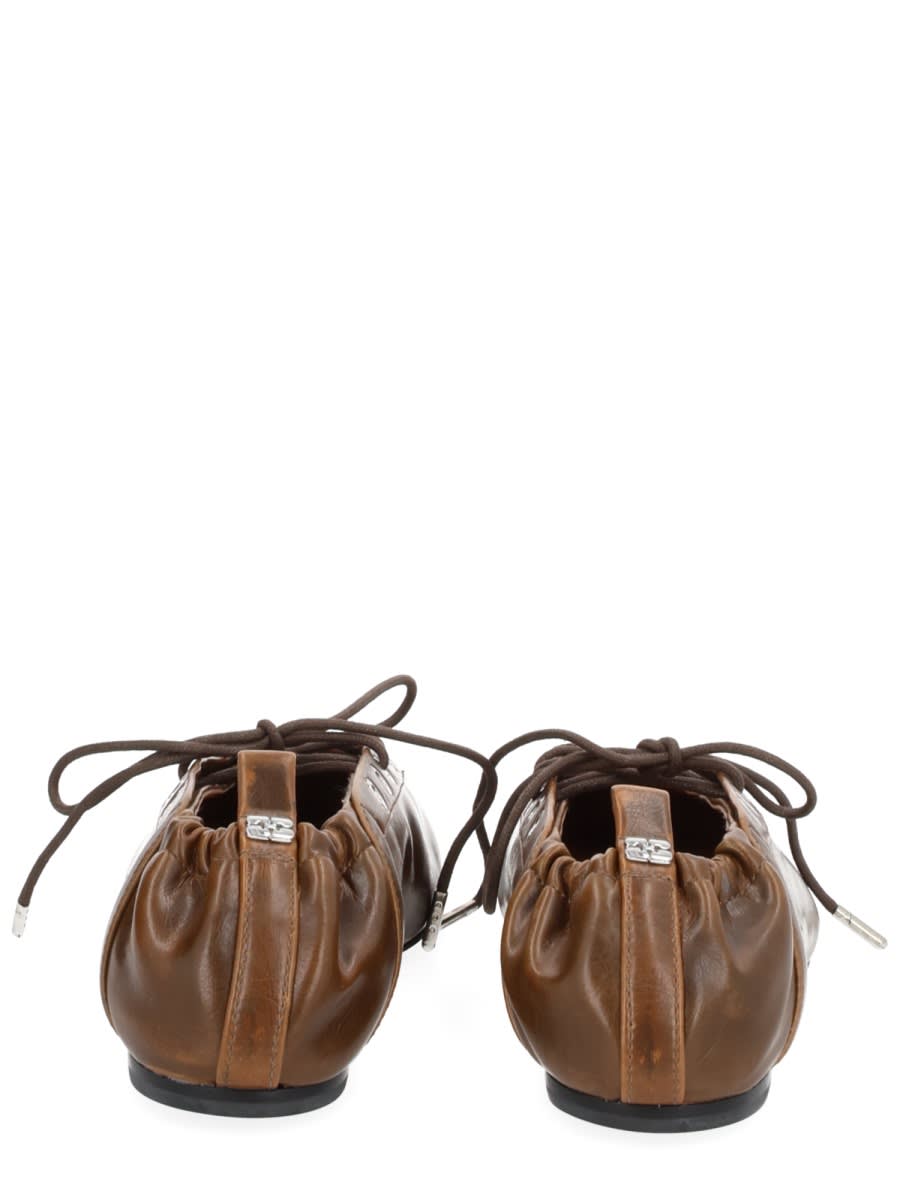Ganni Khaki Oleatex Lace-up Ballerina Flats In Brown