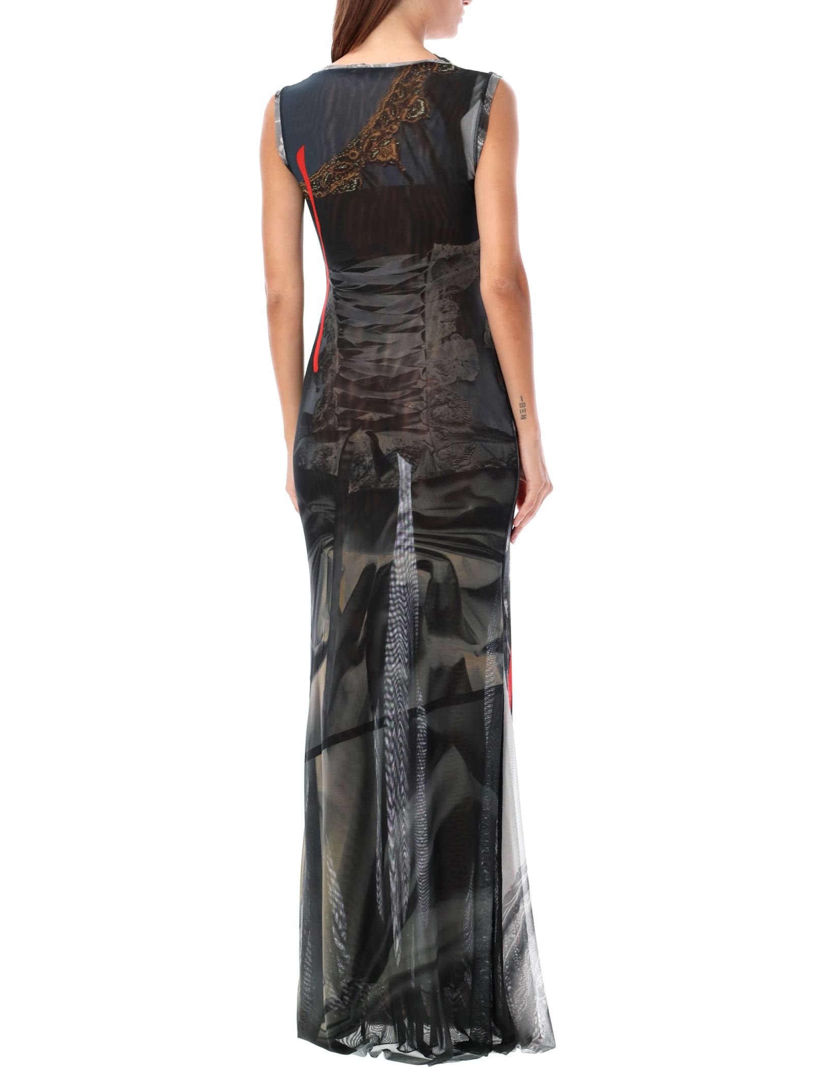 Shop Ottolinger Mesh Maxi Dress Print In Drindl Print Bw