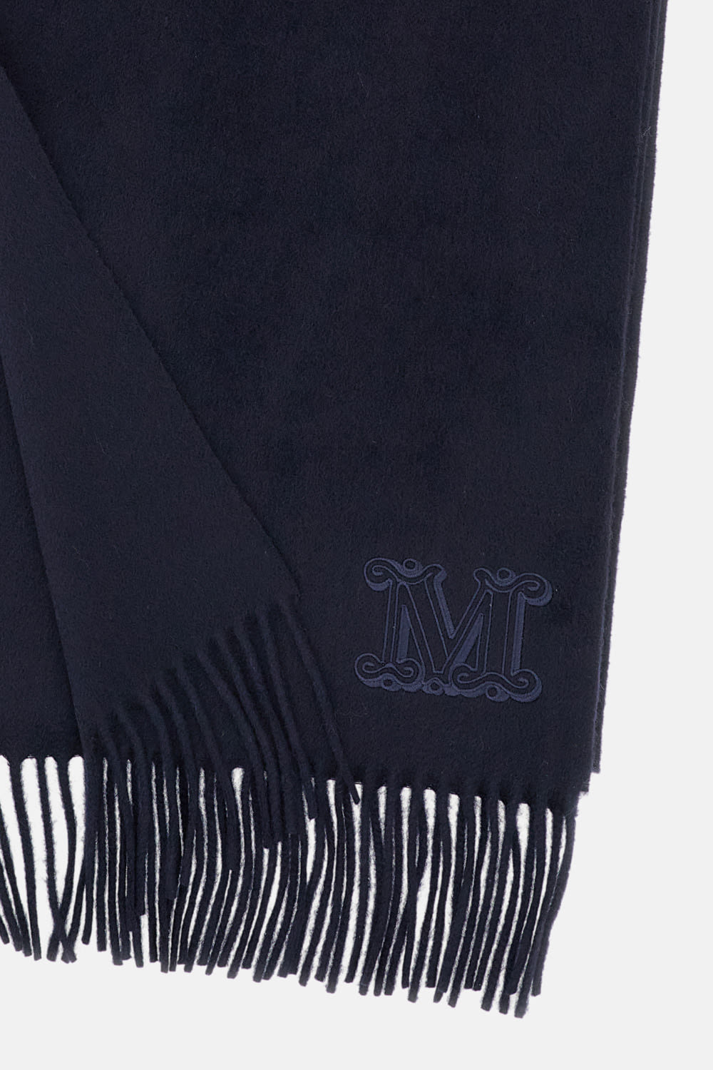 Max Mara Rectangular Cashmere Scarf Fringed Edge In Blue