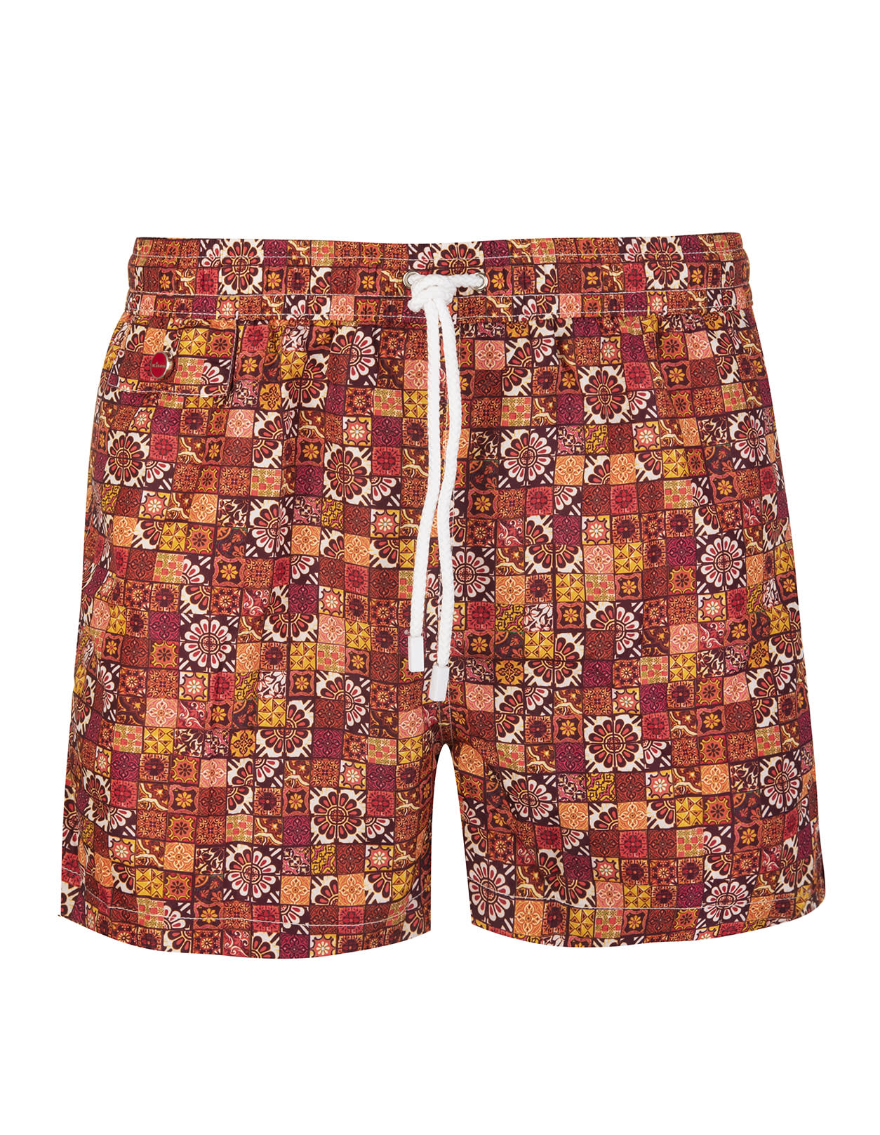 Kiton Red And Orange Man Swimsuit With Tile Pattern