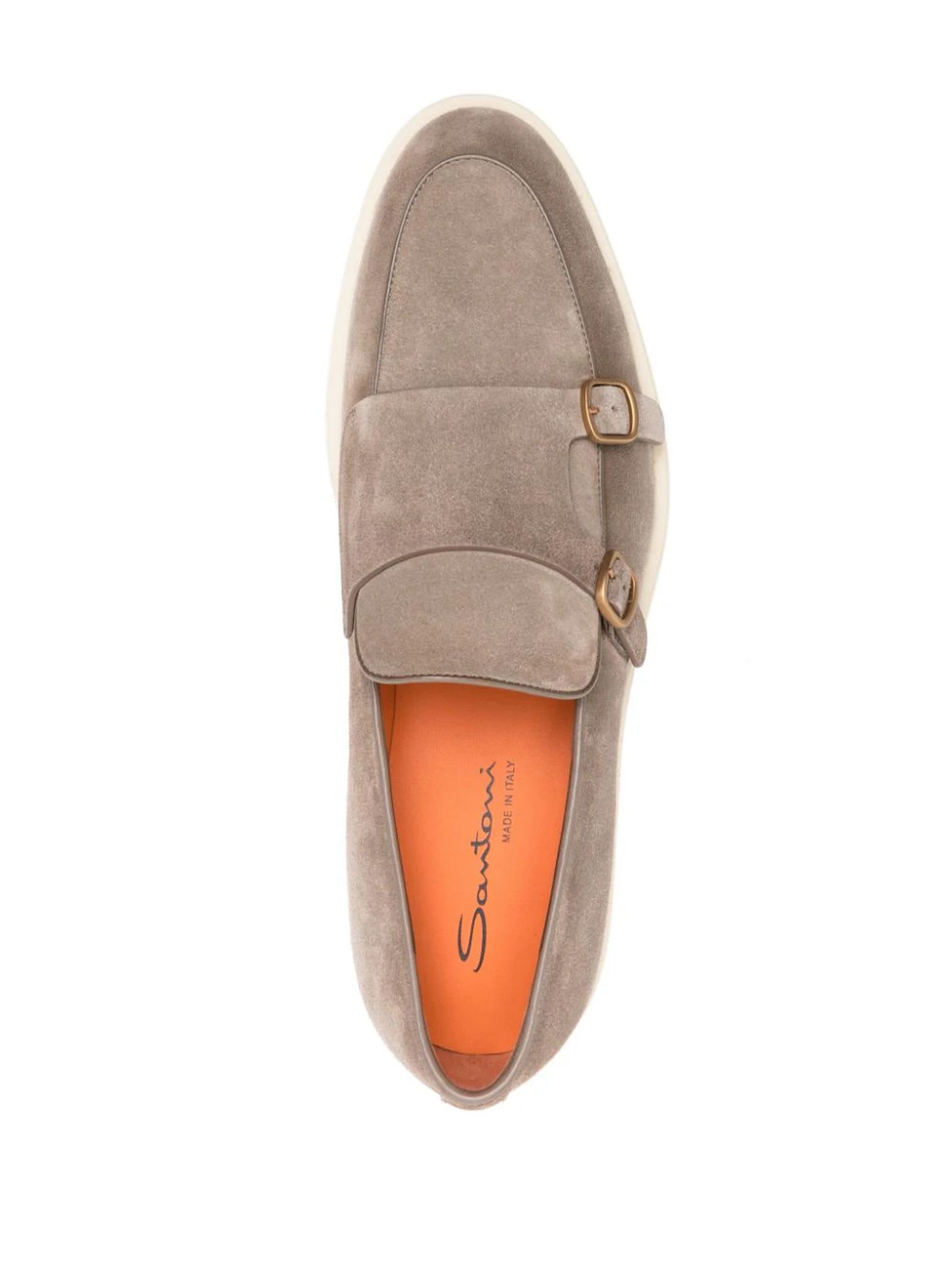 Shop Santoni Taupe Calf Suede Monk Shoes In Grey