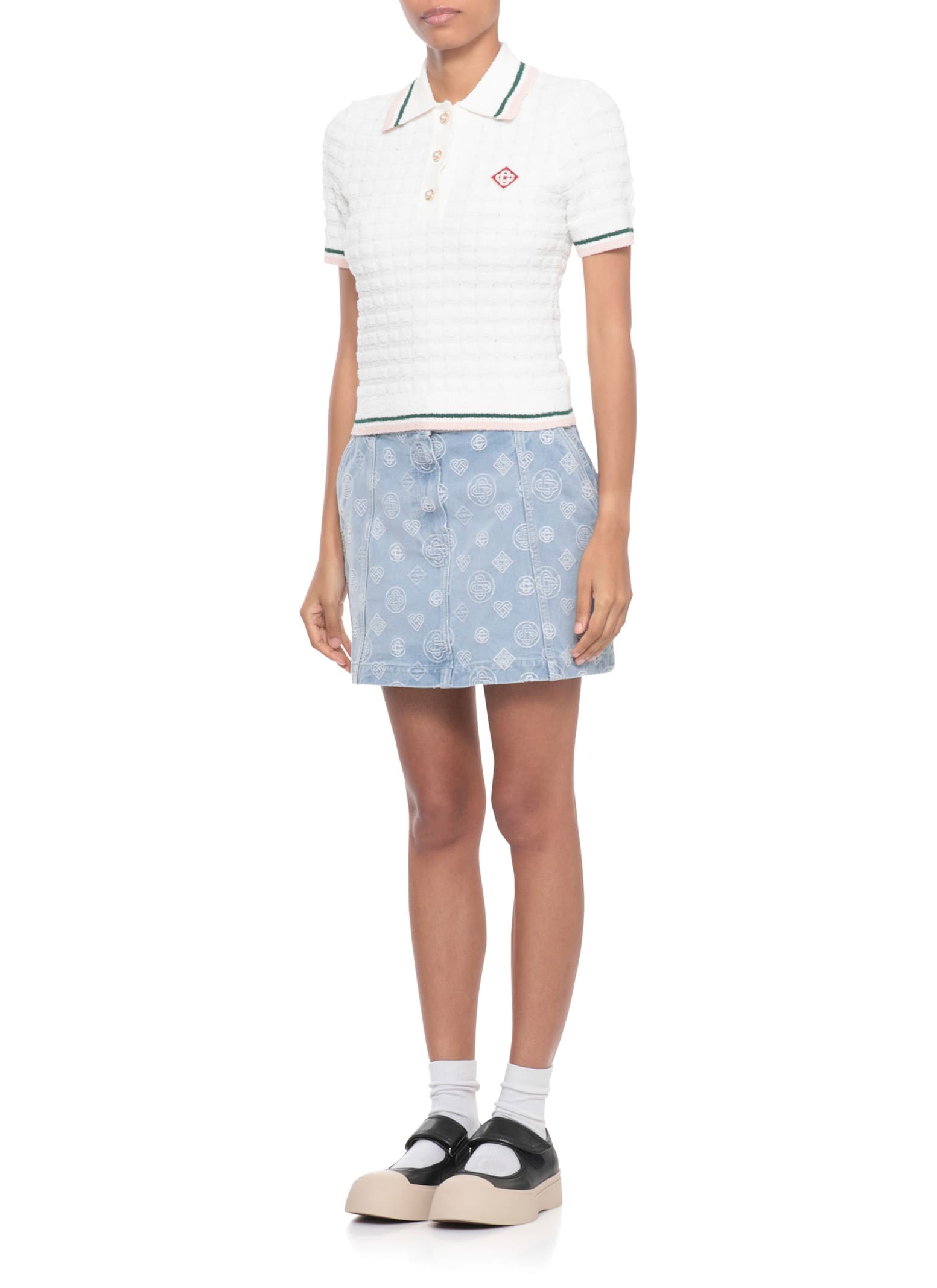 Casablanca Textured Cotton Polo Shirt With Contrast Collar In White