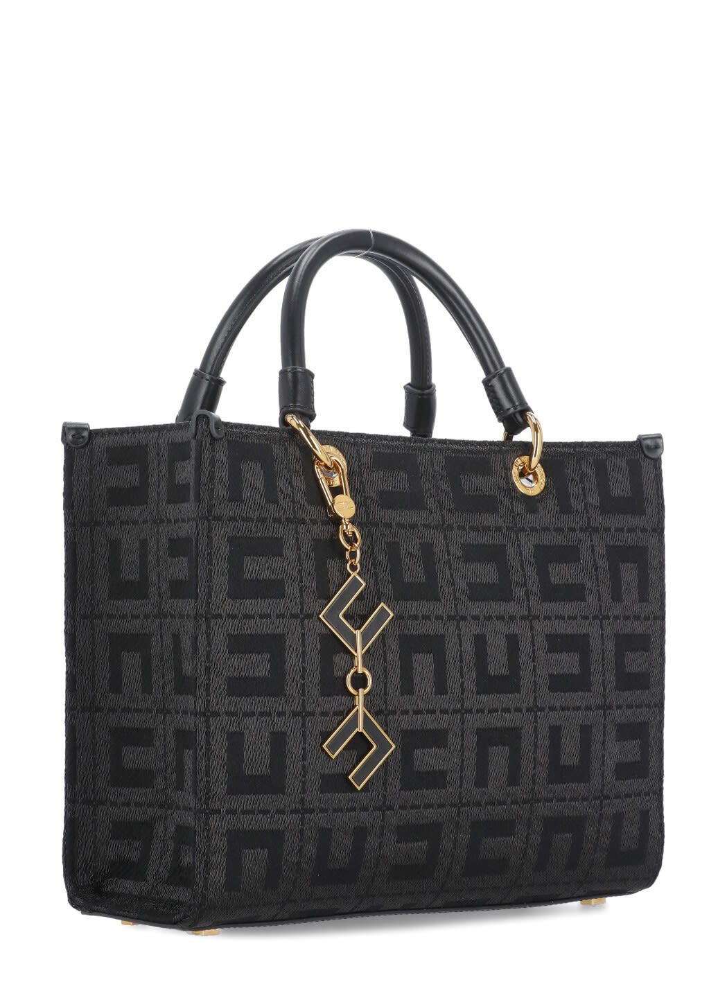 Shop Elisabetta Franchi Jacquard Bag With Charms In Black