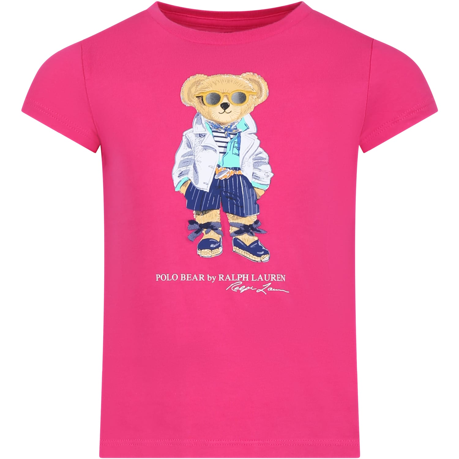 Shop Ralph Lauren Fuchsia T-shirt For Girl With Polo Bear