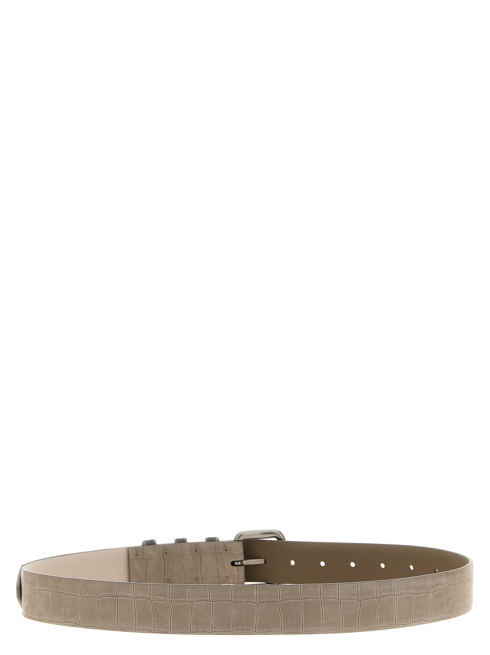 Brunello Cucinelli Suede Accessory Featuring Multiple Holes In Gray