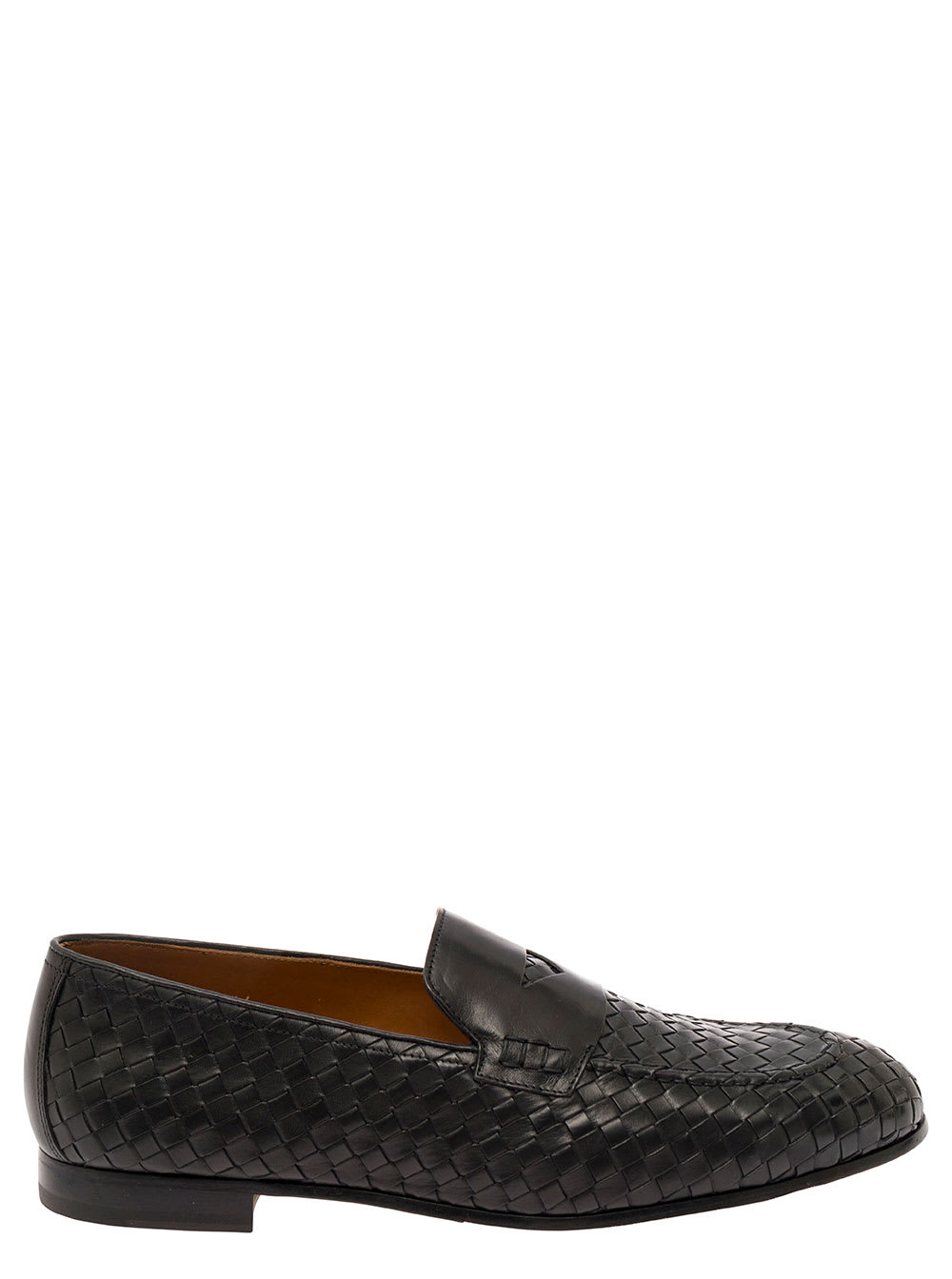 Black Pull On Loafers In Woven Leather Man