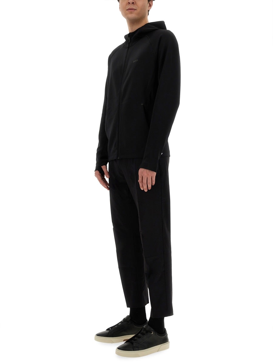 Hugo Boss Active Stretch Zip-up Hoodie In Black