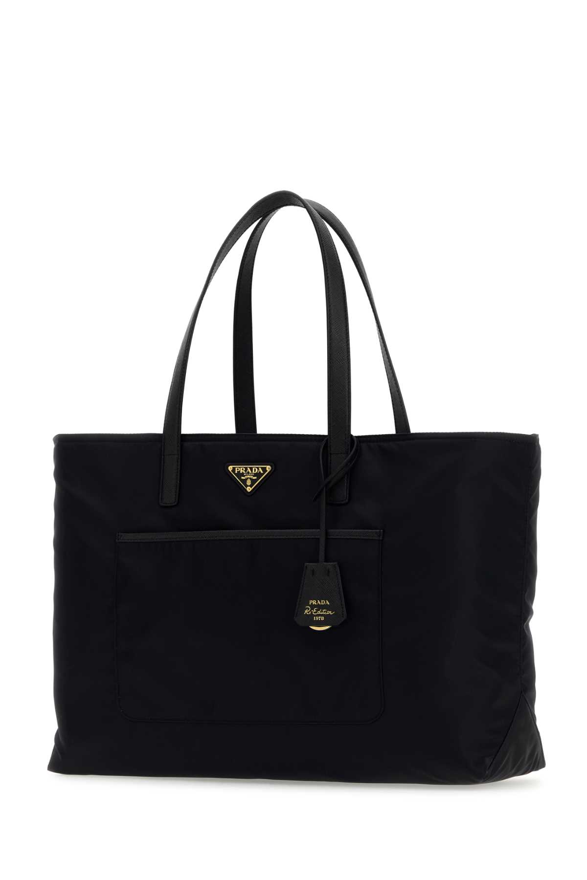 Prada Large Re-edition 1978 Shopping Bag With Front Pocket In Nero