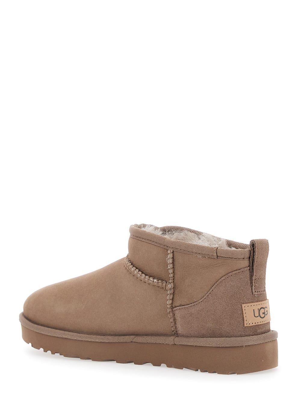 Ugg 'ultra Mini' Beige Ankle Boots With Logo On The Heel In Suede Woman In Nude