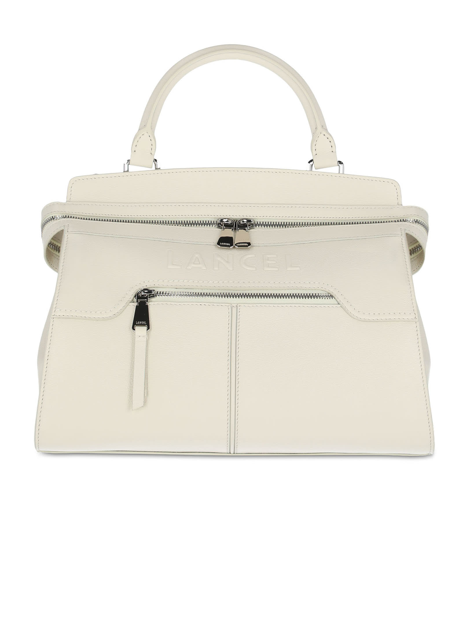 Lancel White Grained Cowhide Leather Bag