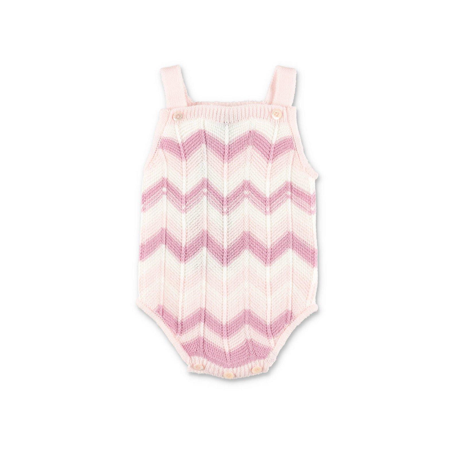 Missoni Babies' Zigzag Square-neck Knitted Rompers In Rosa