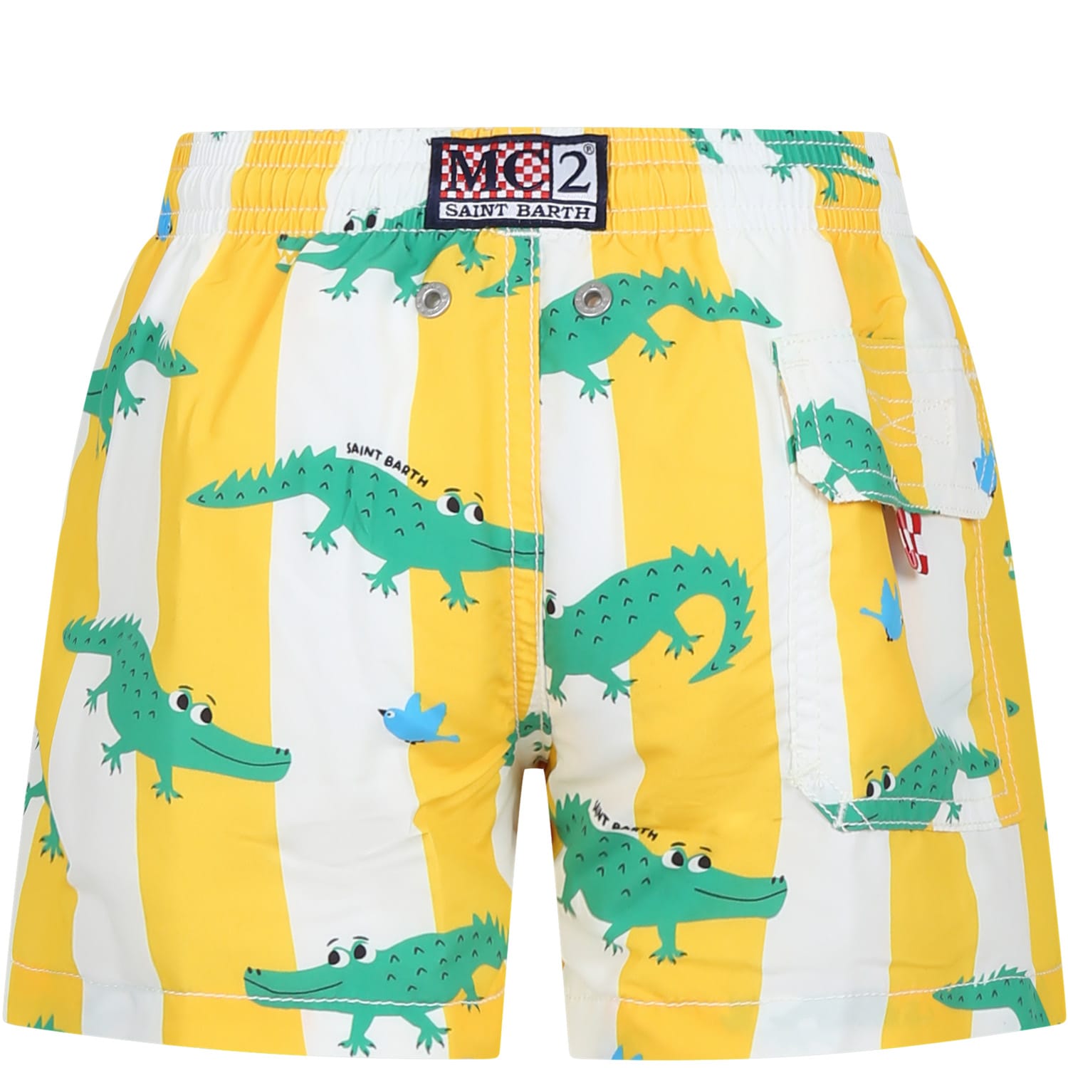 Shop Mc2 Saint Barth Yellow Swim Shorts For Boy With Crocodile Print