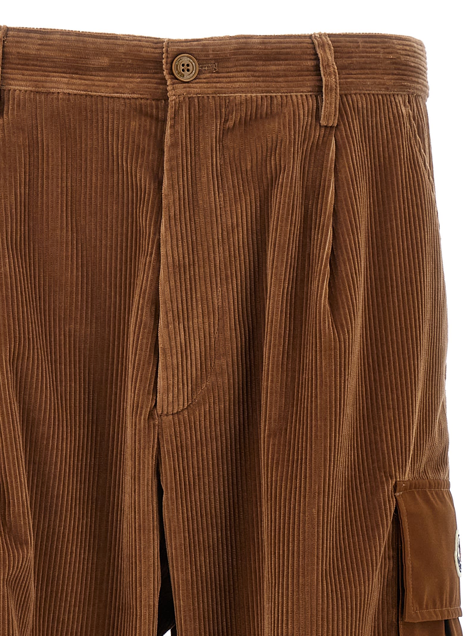 Shop Moncler Ribbed Velvet Pants In Brown