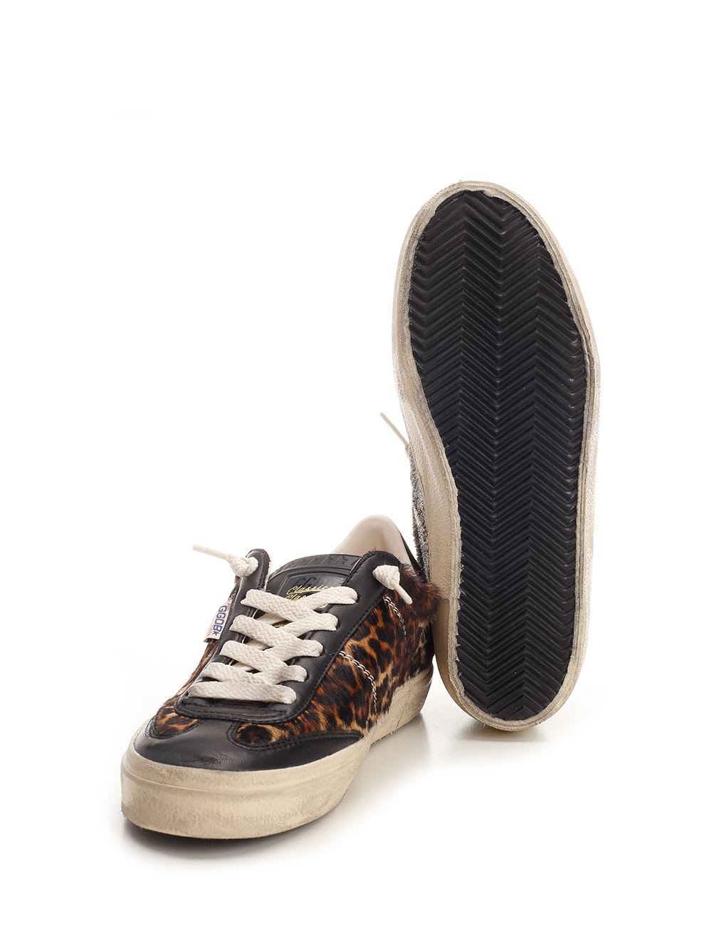 Golden Goose Soul Star Sneakers In Leopard-print Pony Skin With Black Nappa Leather Heel Tab And Inserts In Multi