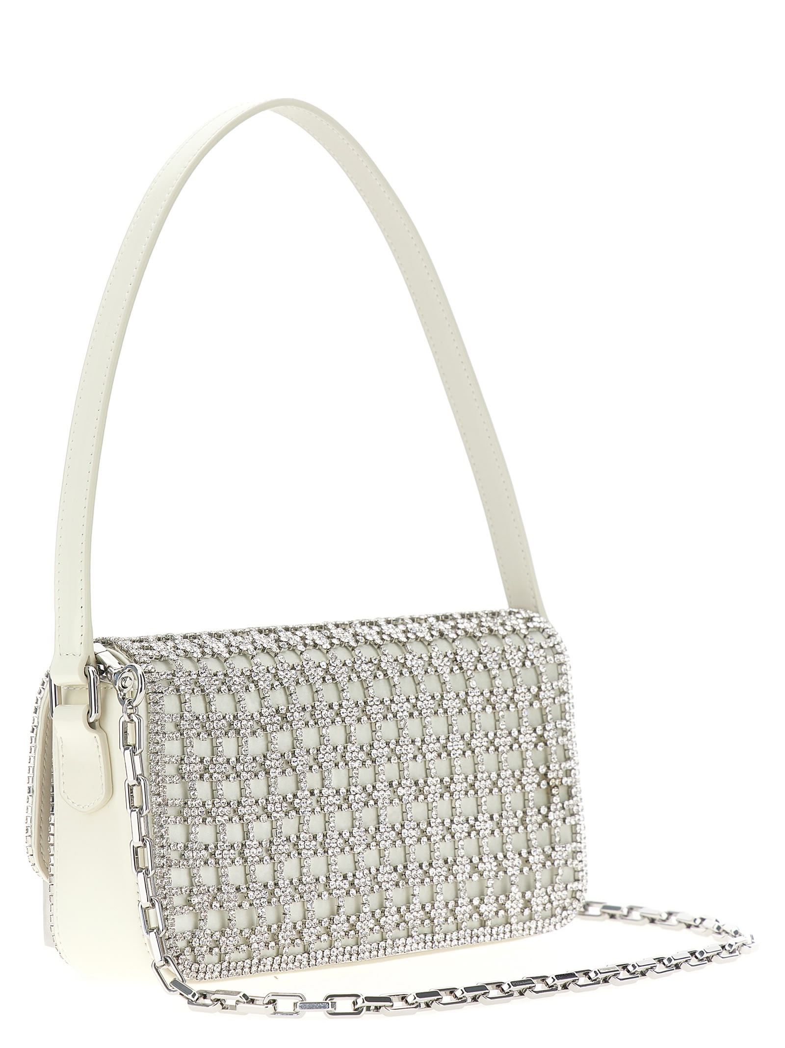 Shop Self-portrait Champagne Crystal Baguette Shoulder Bag In Neutrals/silver