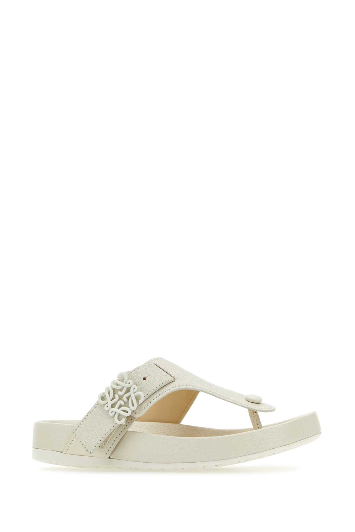 Loewe Chalk Leather Ease Thong Slippers In White
