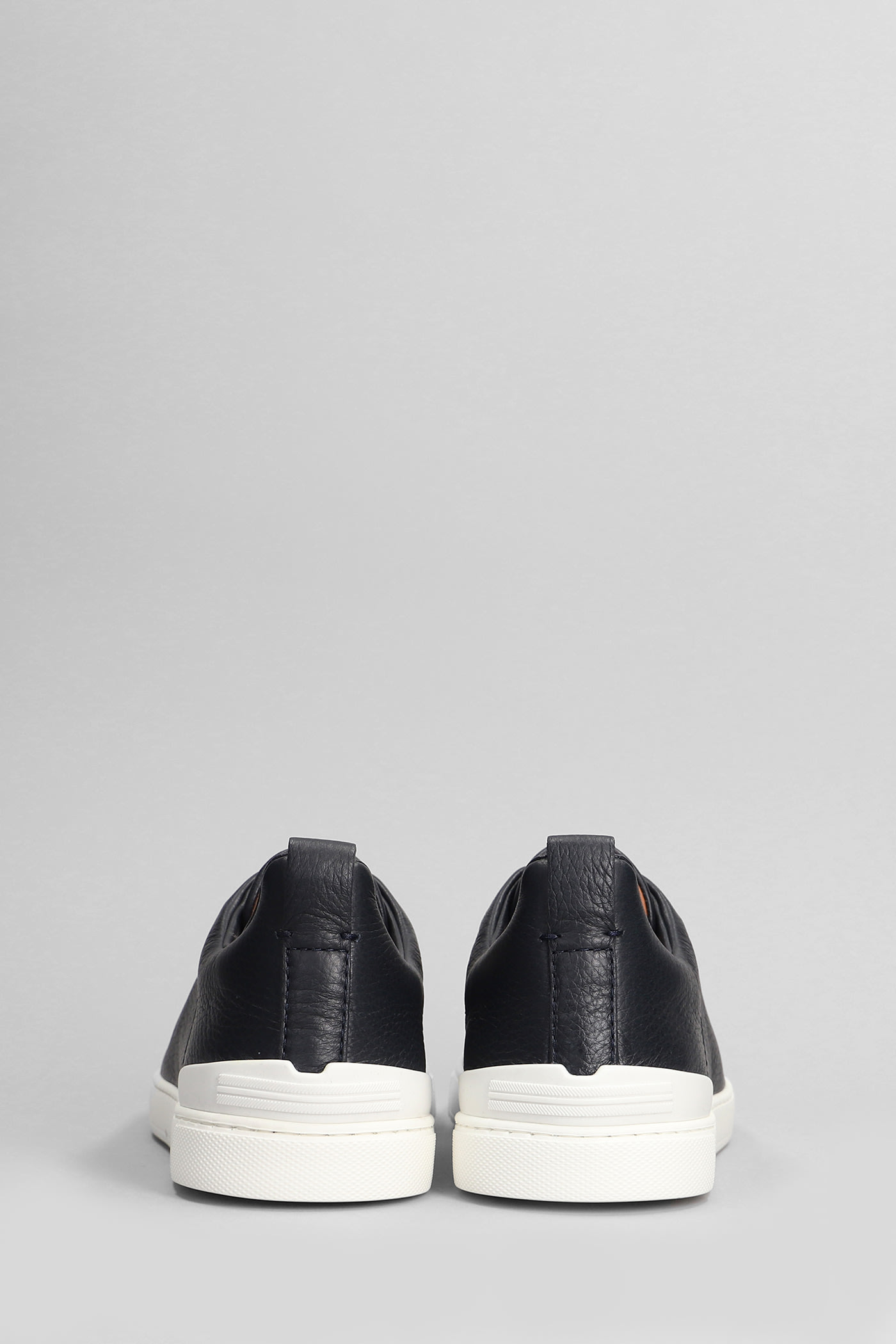 Shop Zegna Triple Stitch Sneakers In Blue Leather