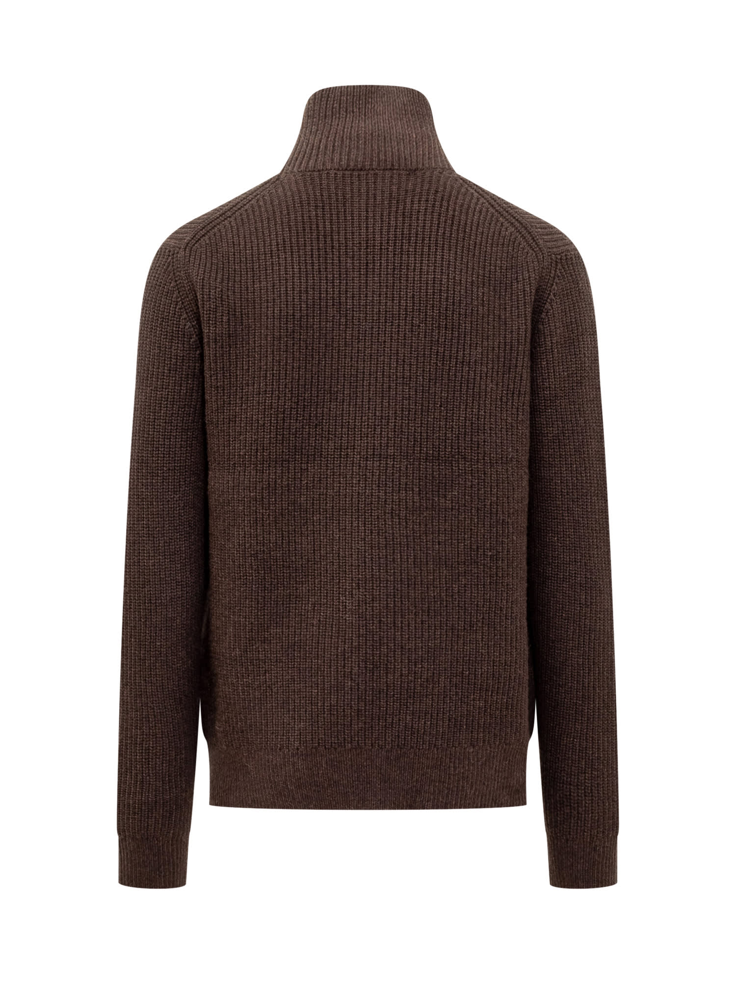 Shop Jw Anderson Sweater With Zip Closure In Chocolate Brown