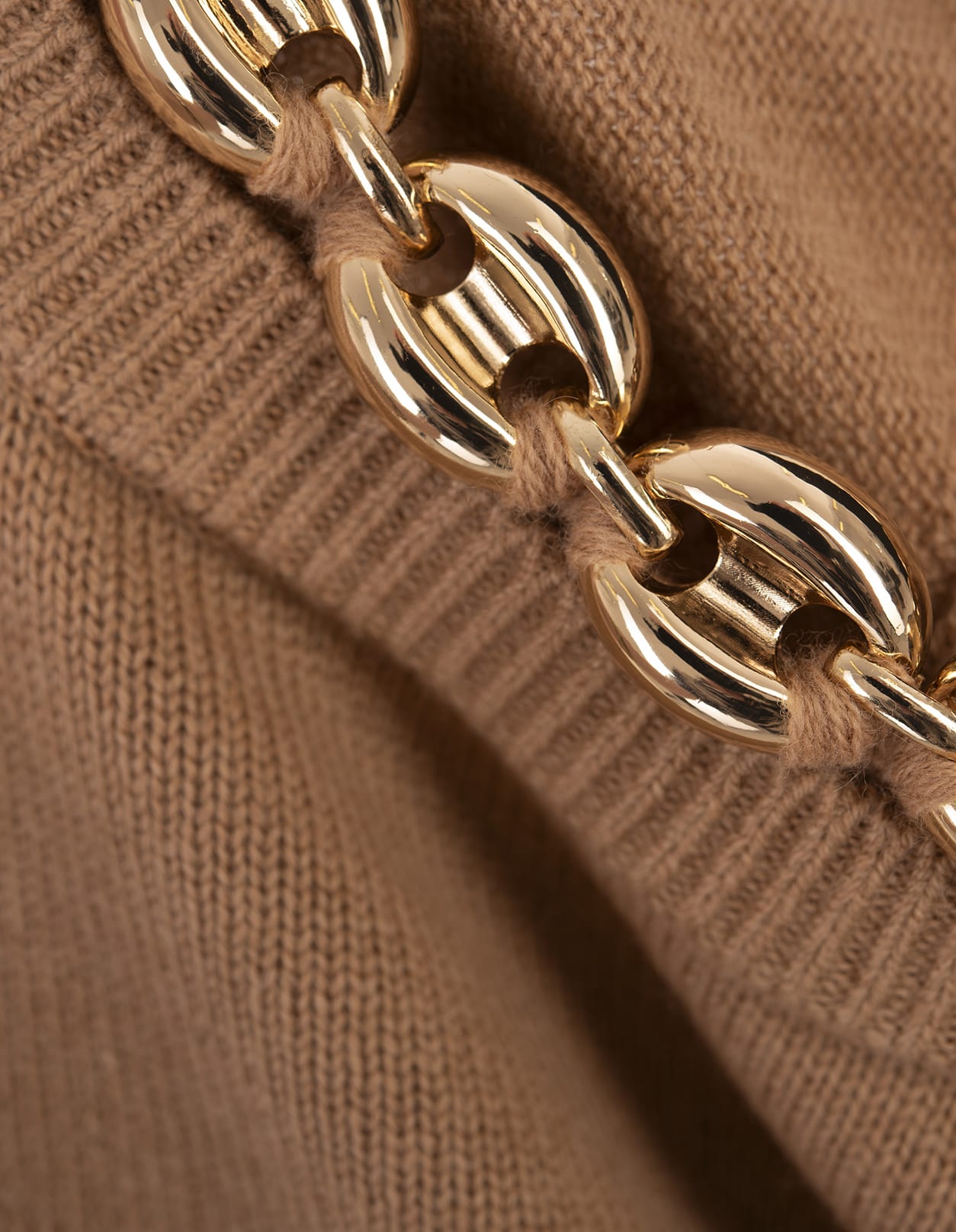 Shop Rabanne Camel Wool And Cashmere Sweater With Chain In Brown