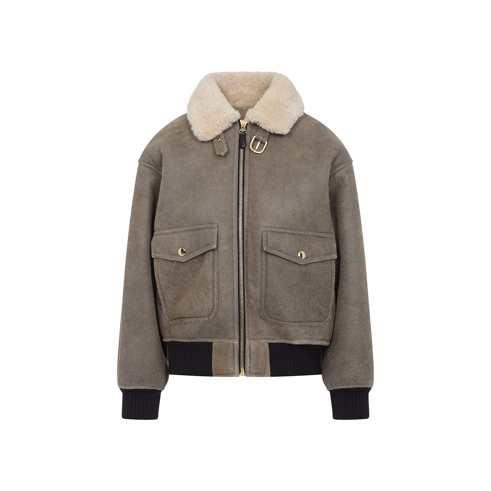 Celine Shearling Collar Leather Jacket With Adjustable Strap