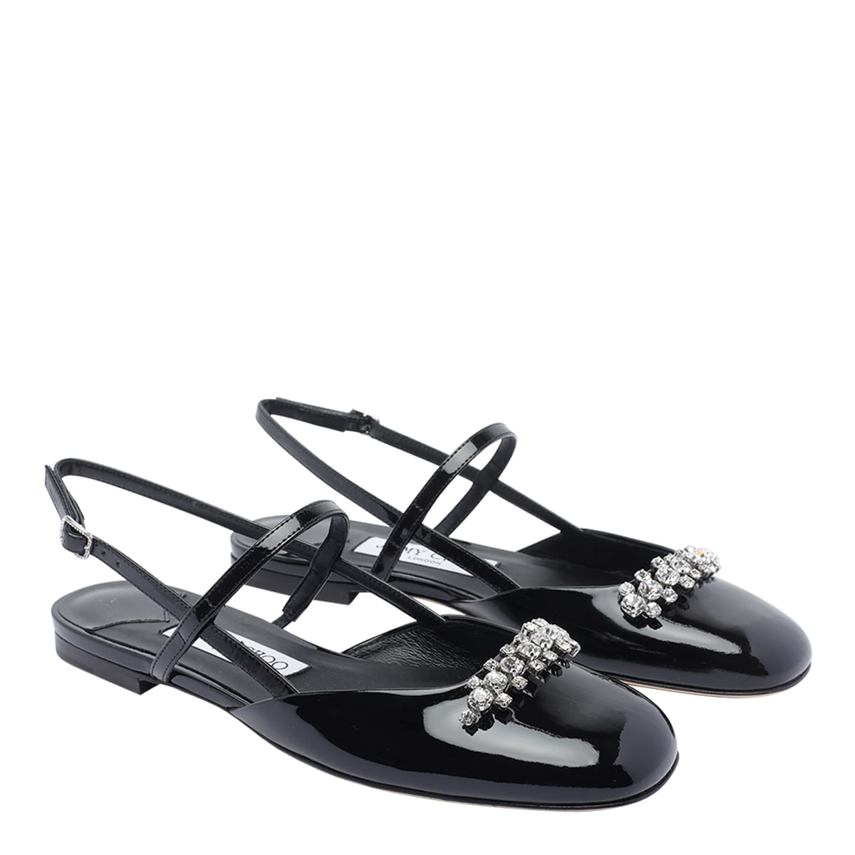 Jimmy Choo Belinda Embellished Patent Leather Flats In Black
