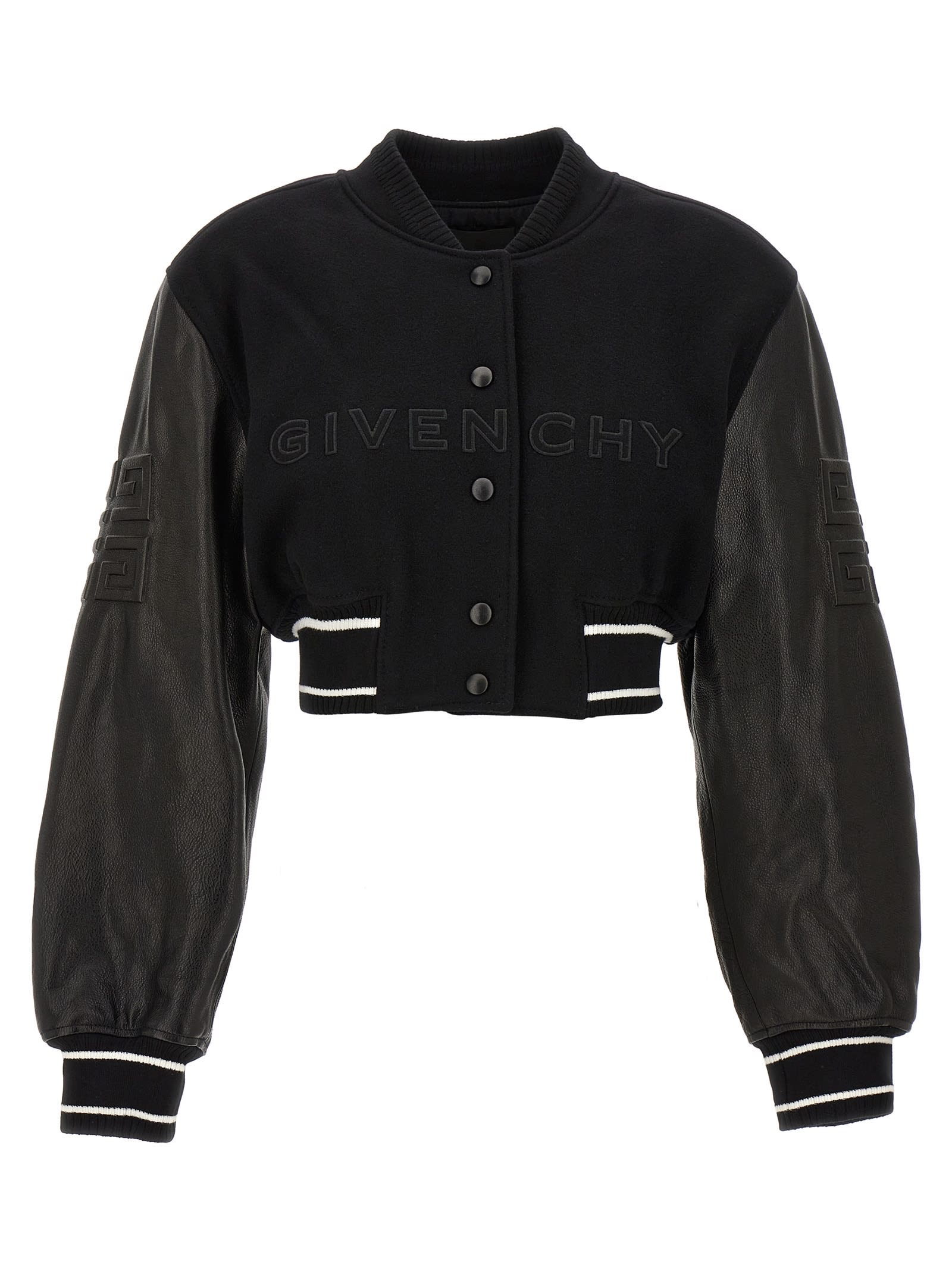 Shop Givenchy Varsity Cropped Bomber Jacket In Nero